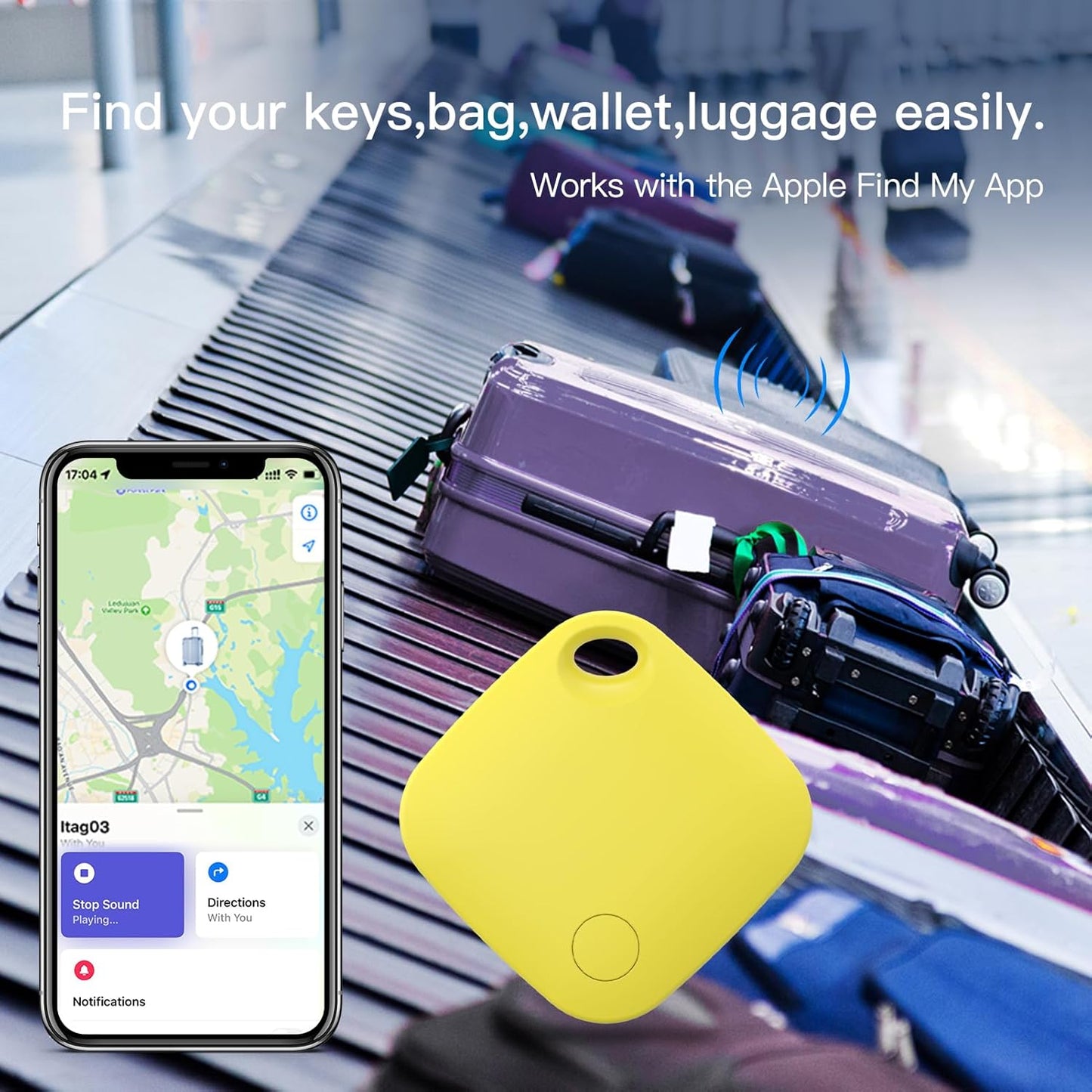 RSH Air Tracker Tag 4 Pack Bluetooth Luggage Tracker tag Locator Works with Apple Find My,Smart Tracker for Suitcase, Bag, Backpack, Wallet,Replaceable Battery Smart tag Item Finder