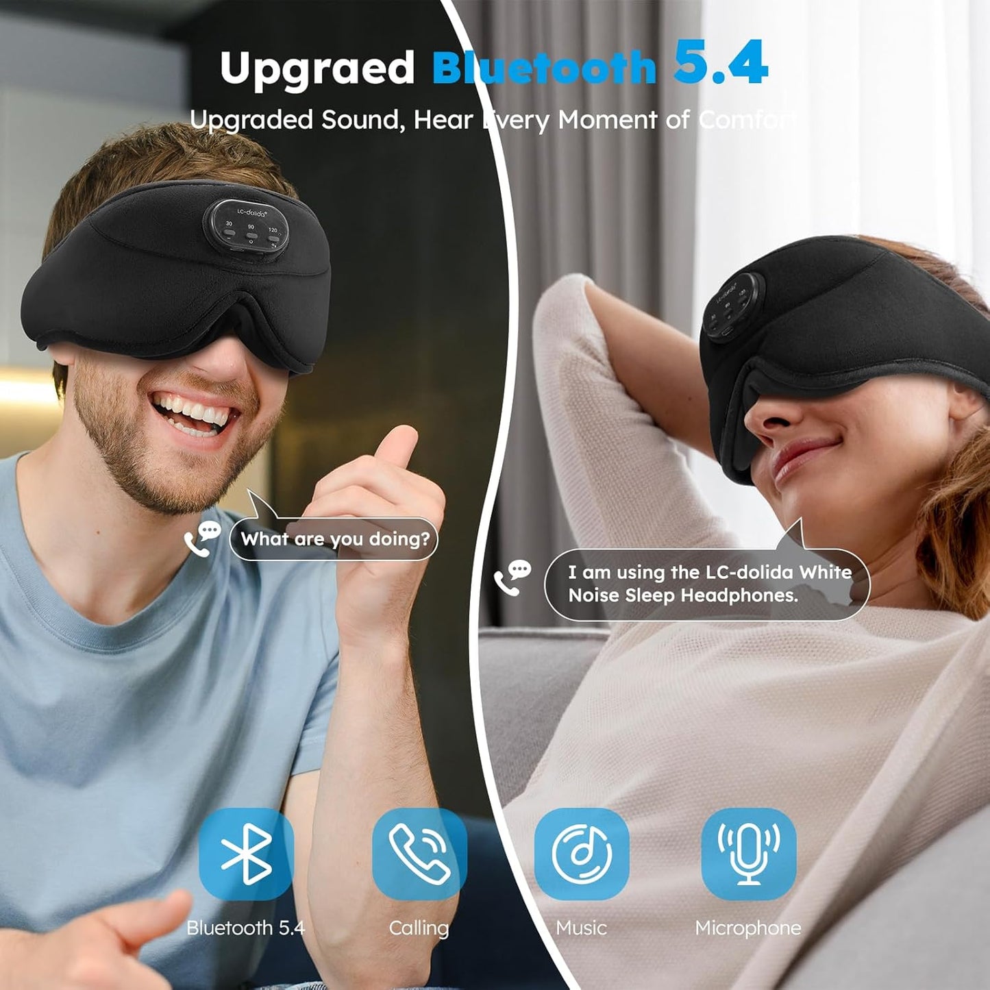 LC-dolida White Noise Sleep Mask, 3D Sleep Headphones with 16 Soothing Sounds, Bluetooth 5.4 Sleep Eye Mask with Timer, Total Blackout Sleeping Headphones for Side Sleeper(Black)