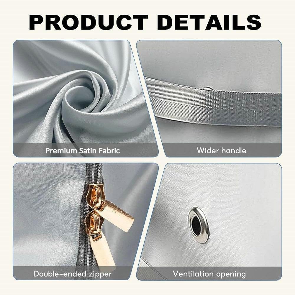 Ultra Space Saving Self Compression Organizer, 2025 New Large Capacity Storage Bag, Thick Satin Fabric Heavy Duty Bags for Comforters Blankets Bedding Duvet (Gray, Large, 21x17x12in)