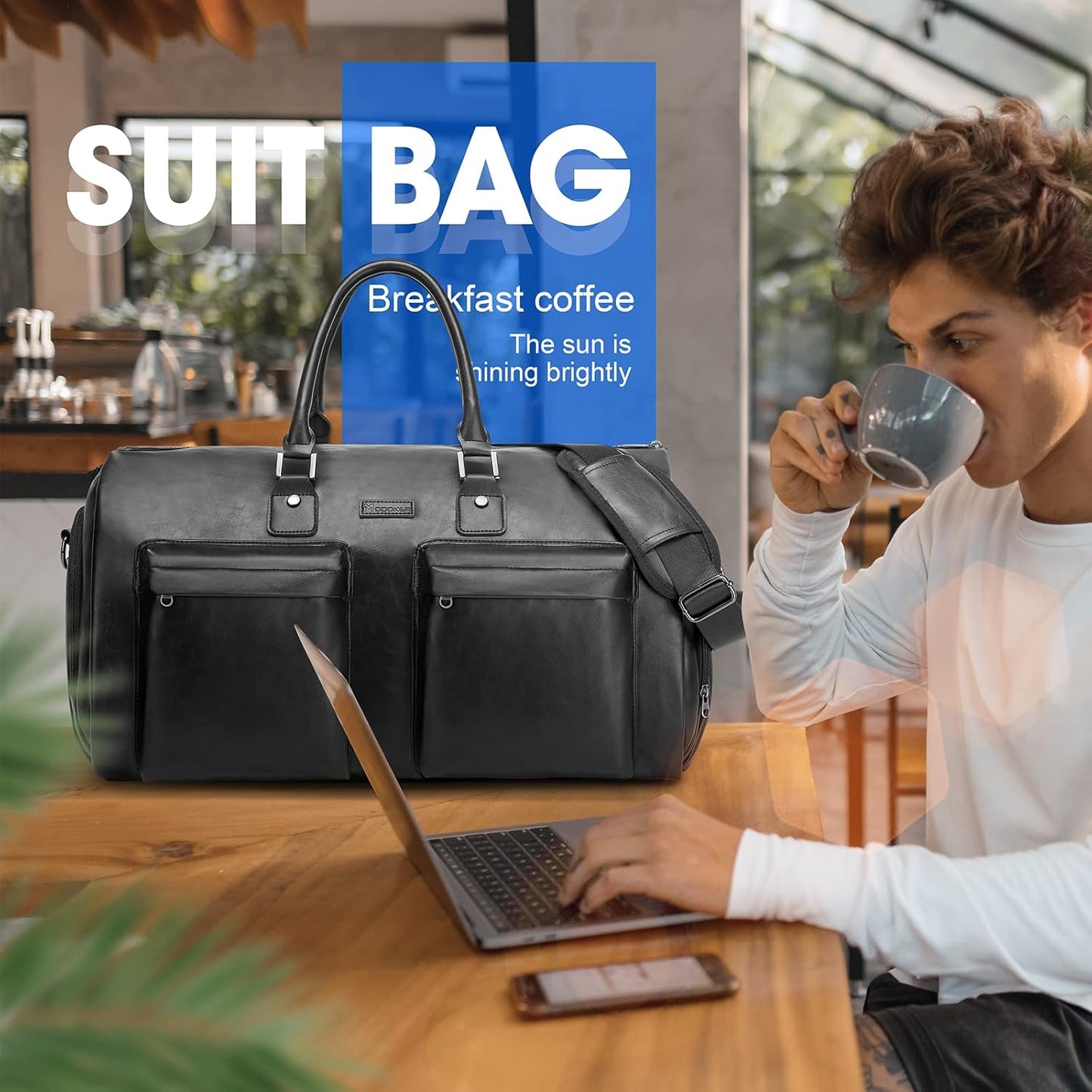 Leather Garment Bag for Travel, Modoker Carry On Suit Carrier Travel Bag with Shoulder Strap/Multiple Pockets - Ideal for Business Trips & Weekend Getaways - The Garment Duffel Bag for Traveling Men
