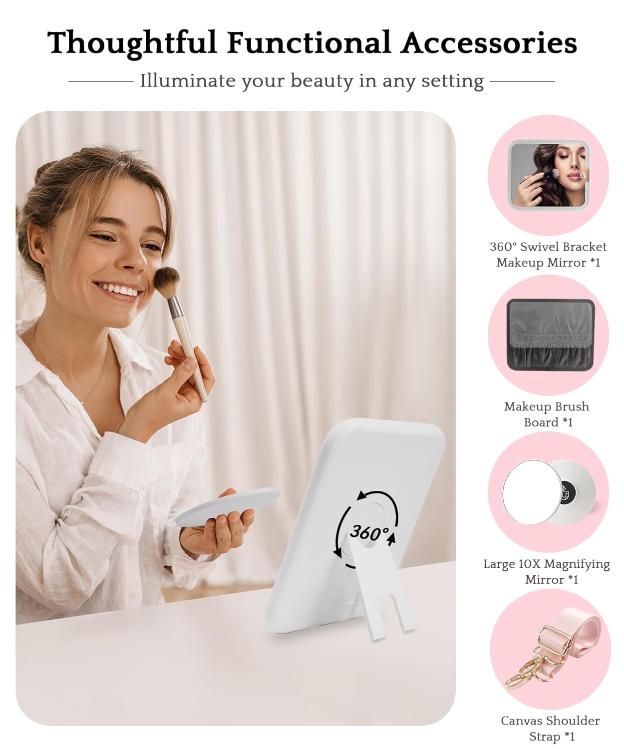 MOMIRA Travel Makeup Bag Cosmetic Bag with Lighted Mirror, Adjustable Brightness in 3 Color Scenarios/Detachable makeup mirror, All-round Upgrade, Waterproof, Gift for Women -Phosphor