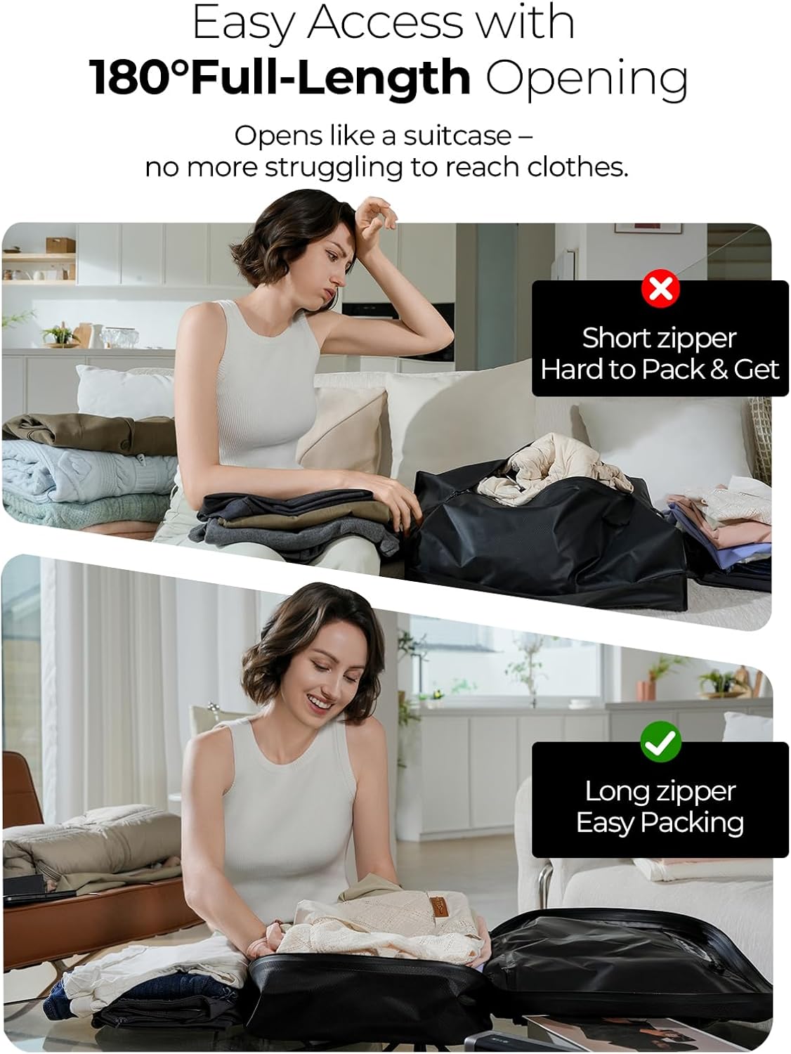 Vacuum Bags for Travel with Wireless Pump, 180° Open Zipper, IP67 Waterproof, Reusable Space Saver Compression Bags for Backpack, Suitcase, Home Storage(2 Pack + Pump)