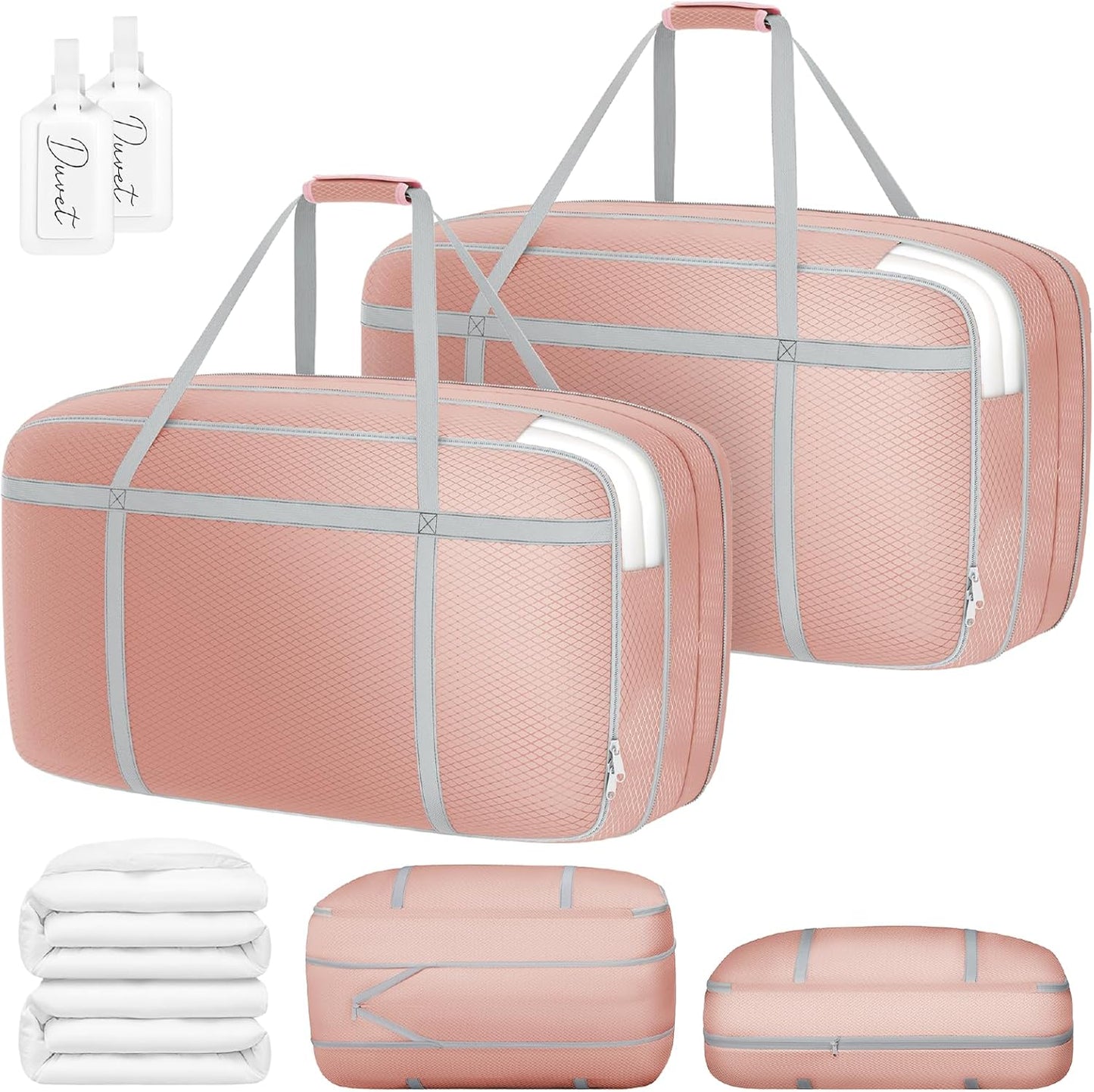 DIMJ Large Comforter Storage Bag with Handls, 100L Washable Blanket Storage, Compression Packing Totes Moving Bags With Zipper, Space Saving Containers For Pillow, Clothes, Bedding, 2 PCS