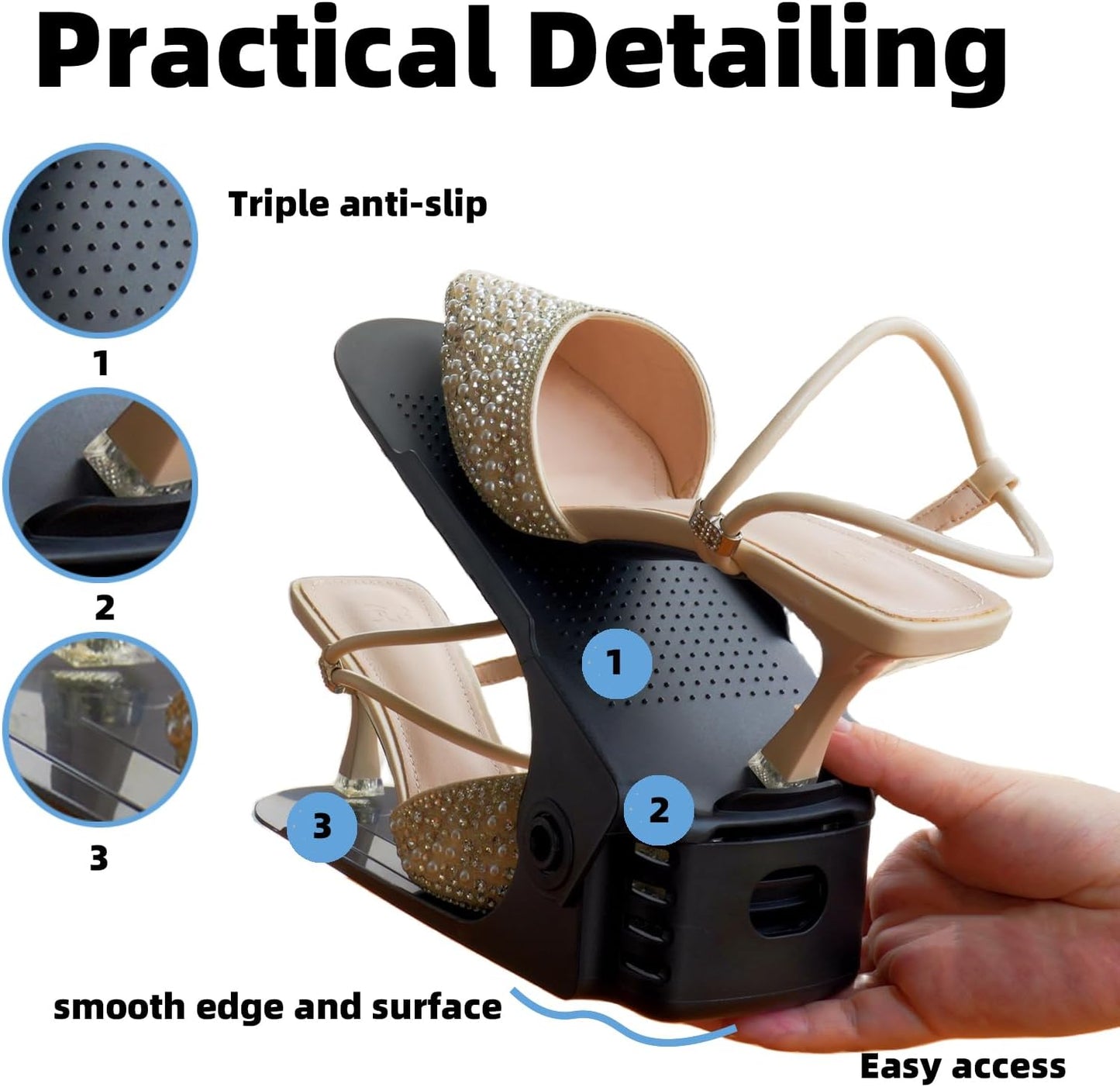 Shoe Slots Organizer, 12PCS Adjustable Double Layer Stack Shoe Rack, 50% Space-Saving Storage Rack Holder, Black