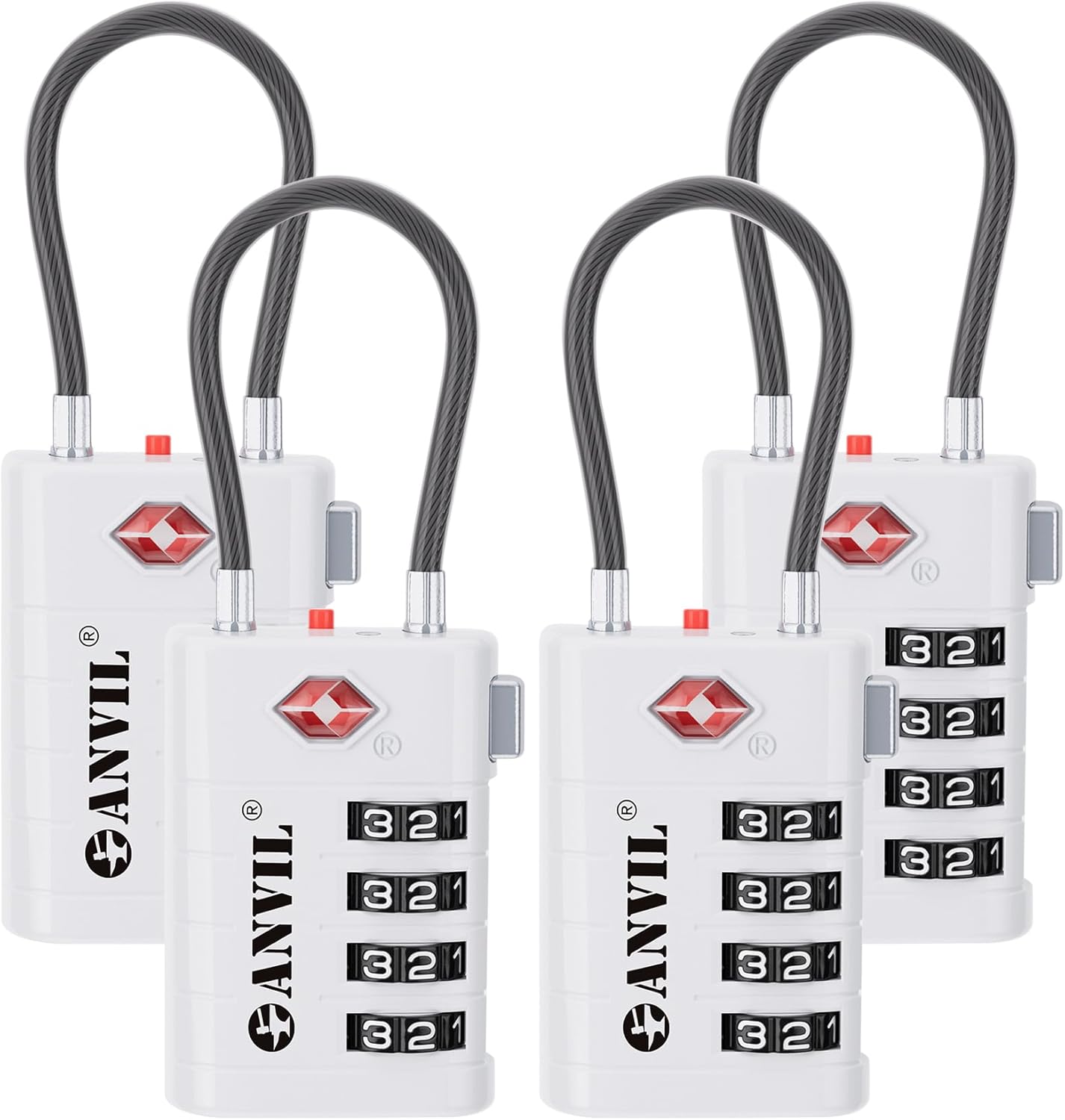 ANVIL 4 Digit Luggage Locks, TSA Locks for Luggage, Advanced TSA008 core, Alert Indicator for Your Travel Lock, Suitcase Lock.(4, White)