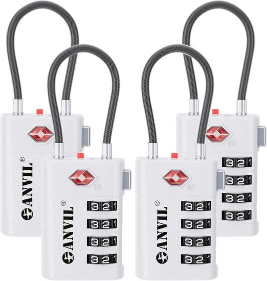 ANVIL 4 Digit Luggage Locks, TSA Locks for Luggage, Advanced TSA008 core, Alert Indicator for Your Travel Lock, Suitcase Lock.(4, White)