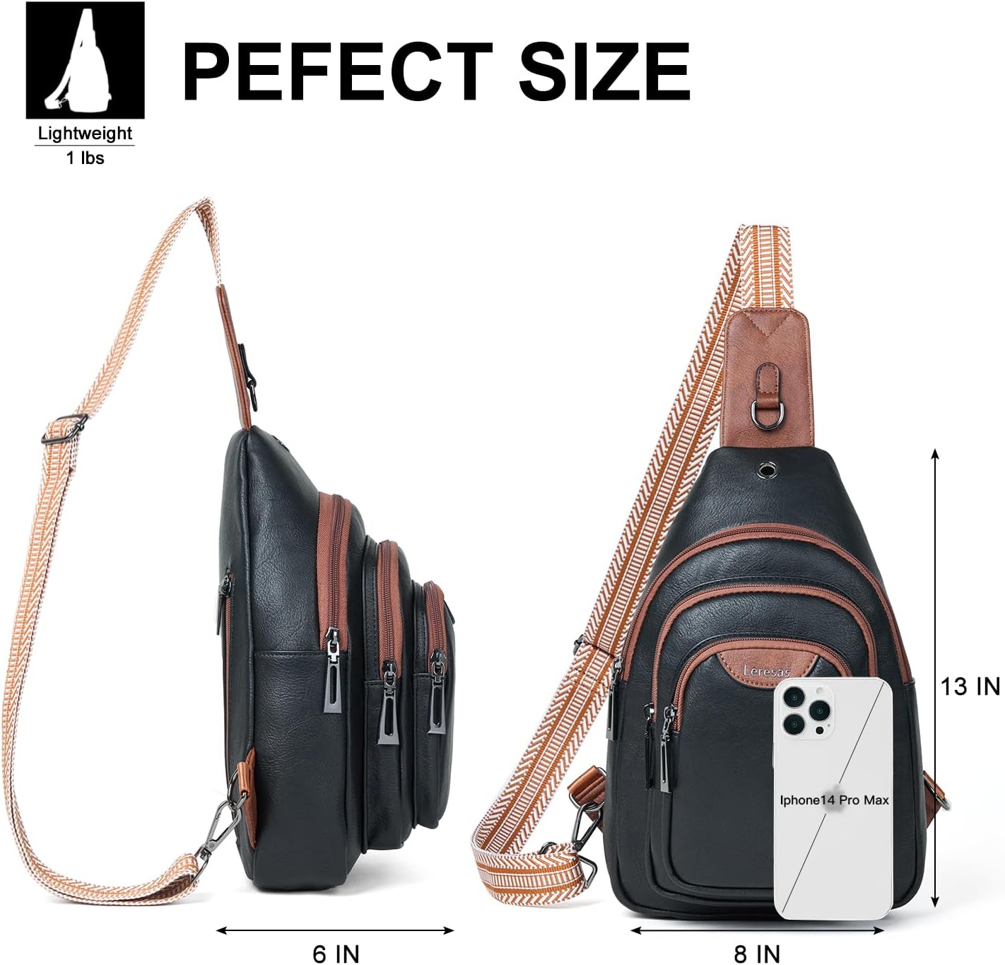 Crossbody Sling Bag for Women Men Anti Theft Cross Body Fanny Pack Belt Bag Purse Gifts for Women Faux Leather, Black Brown