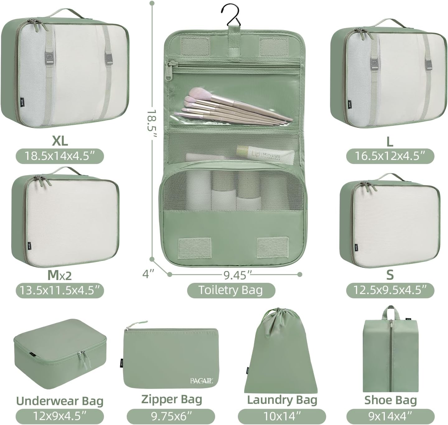 BAGAIL 6 Set/8 Set/10 Set Packing Cubes Various Sizes Packing Organizer for Travel Accessories Luggage Carry On Suitcase