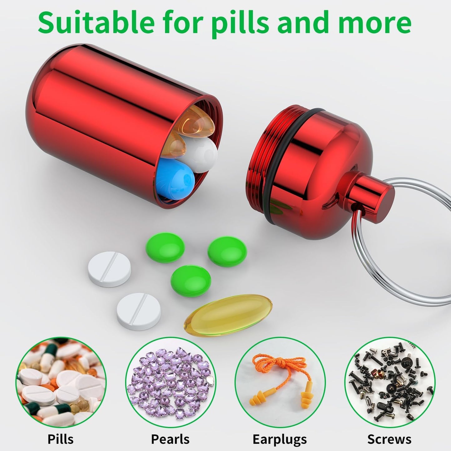 3 Pack Small Pill Box, Airtight Aluminum Alloy Pill Organizer Travel Pill Case for Purse Portable Medicine Box Bottle for Medication, Fish Oil, Supplements Storage