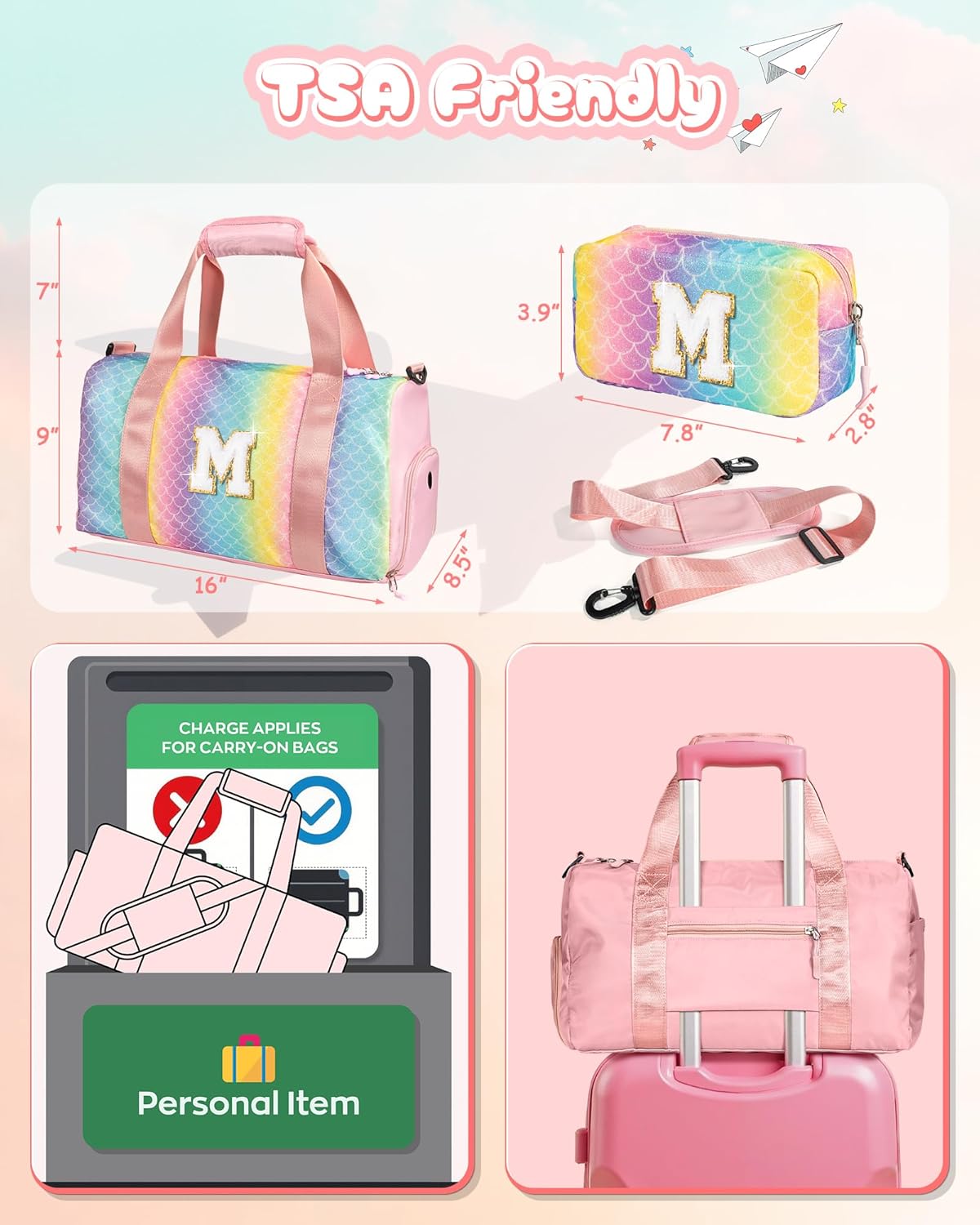 Graduation Gifts for Girls-Girl Gym Bag with Shoe Compartment, Kid Personalized Weekender Overnight Bags, Initial Travel Tote with Makeup Pouch, Gift Ideas for Niece Sister (Letter O)