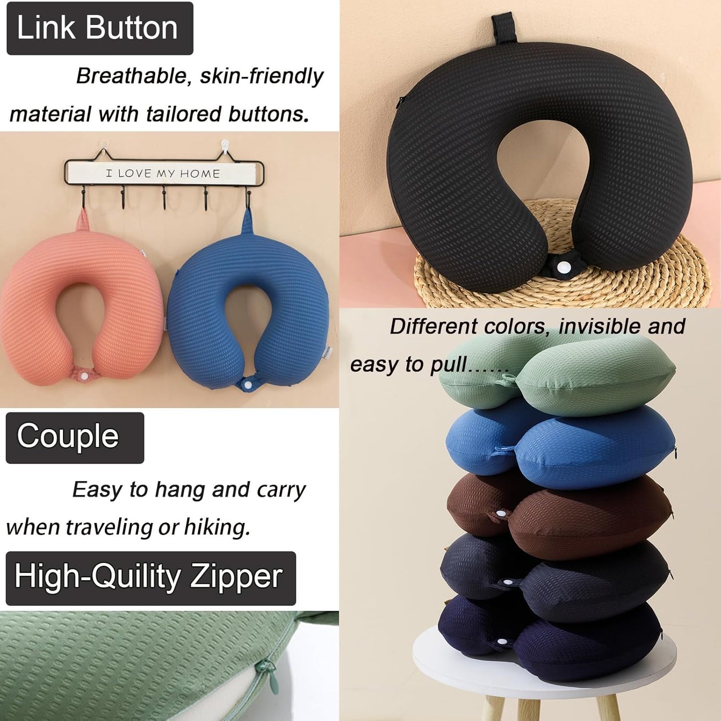 Travel Neck Pillow Cover, Neck Pillow Case with Zipper, Cooling, Pure, Soft and Smooh, Airplane Pillow Sleep Replacementt Washable (Only Pillow Covers, no Filler)