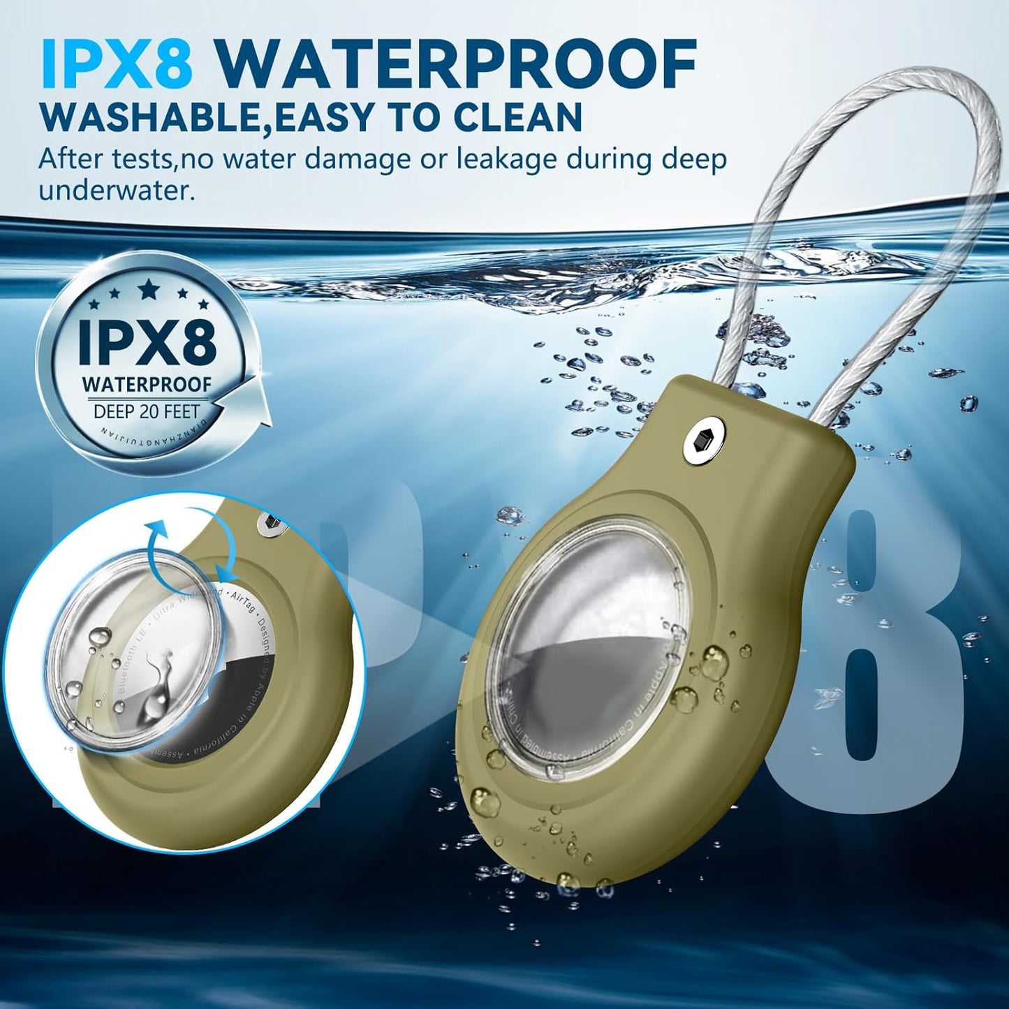 Waterproof Airtag Holder,Airtag Case with Secure Lock,Airtags Keychain for Apple Airtag,Anti-Lost Protective Cover Air tag Accessories for GPS Item Finder Tracker Luggage,Key,Pet,Cat Dog,Cedar Green