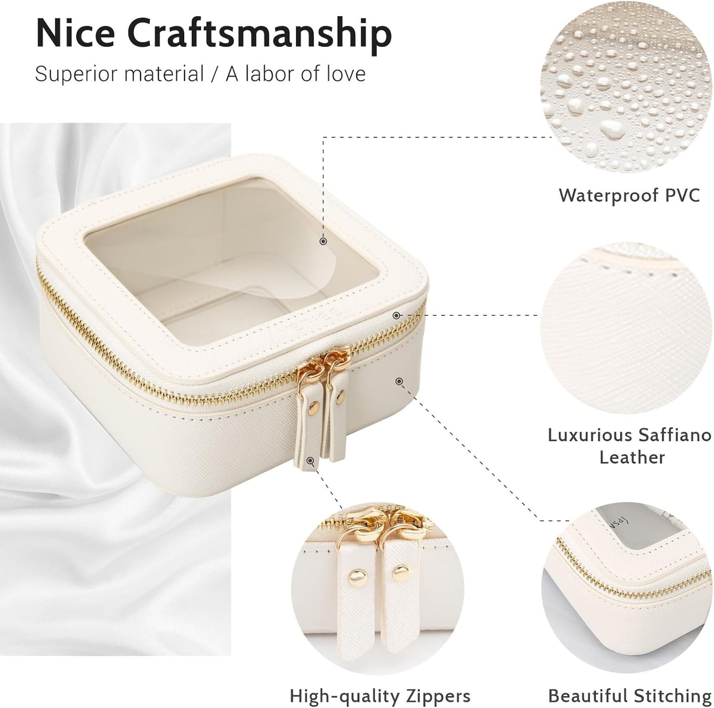 Aveniee Clear Makeup Bag Small, Mini Travel Toiletry Bag Cosmetic Bags Organizer, TSA Approved Clear Makeup Case Pouch with Zipper, Car Essentials for Women Men,White