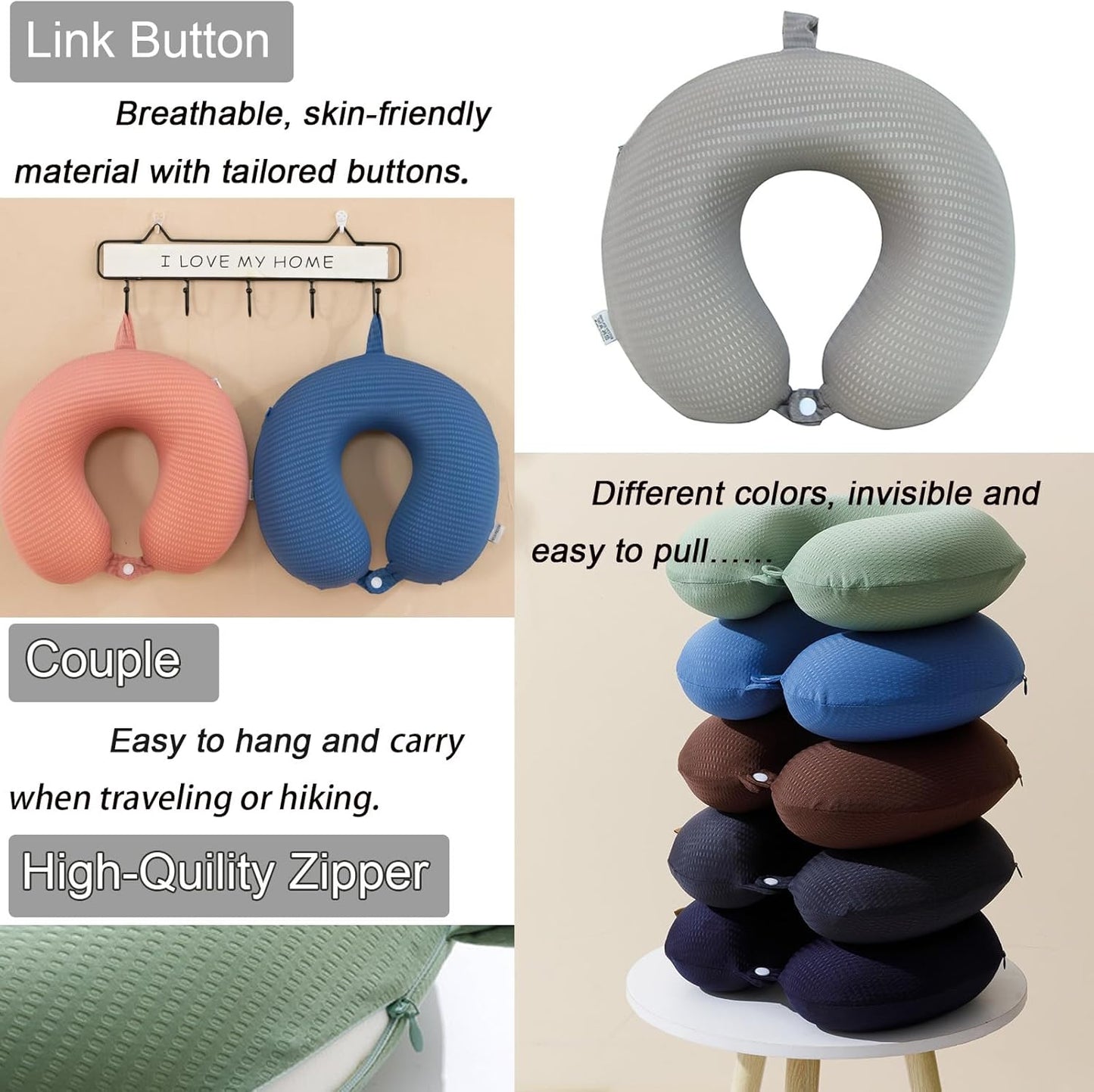 Travel Neck Pillow Cover, Neck Pillow Case with Zipper, Cooling, Pure, Soft and Smooh, Airplane Pillow Sleep Replacementt Washable (Only Pillow Covers, no Filler)