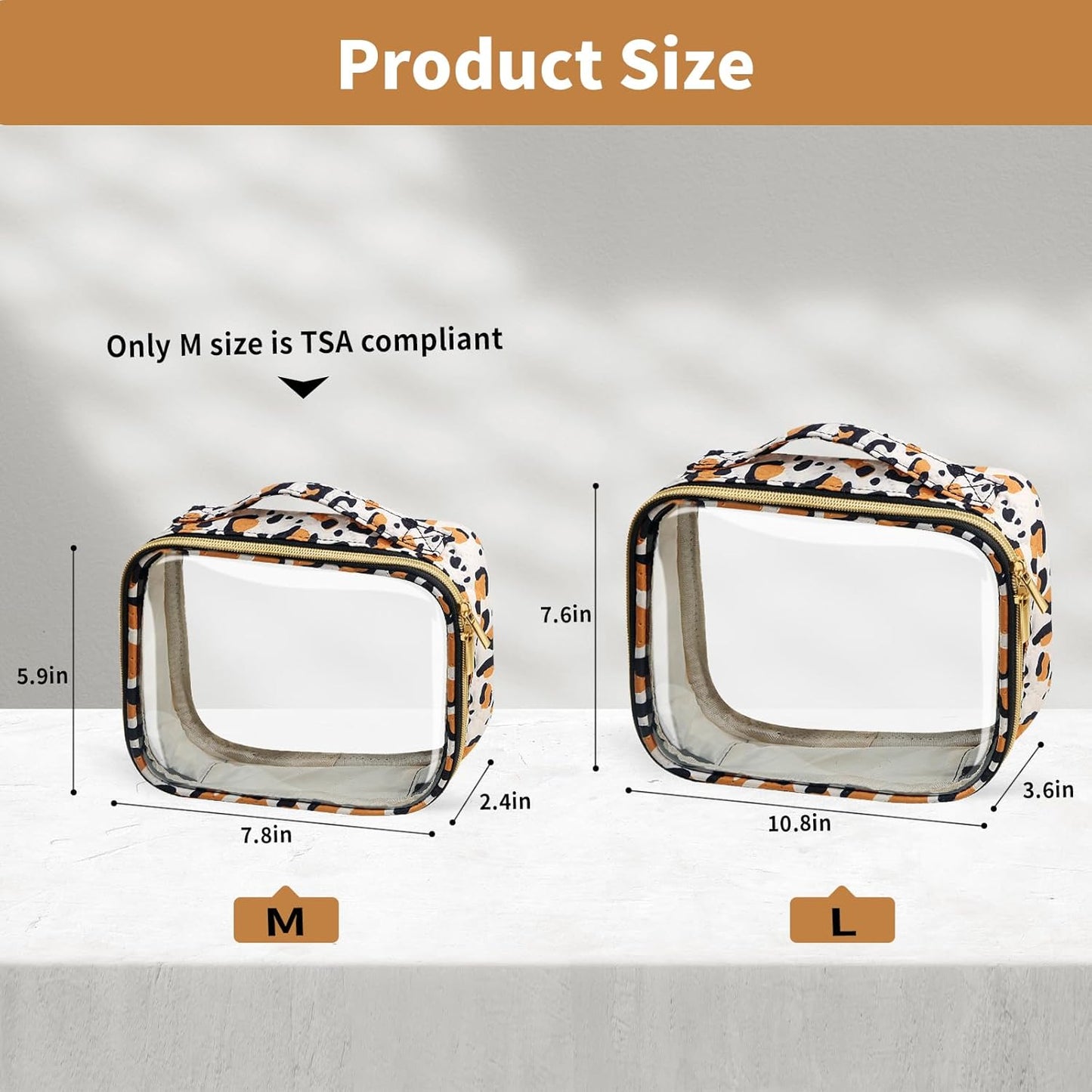 TSA Approved Travel Toiletry Bag,2 Pack Clear Makeup Bags with Handles,Quart Size Clear Cosmetic Bags for Traveling Women,Men,Carry on Airport Airline Compliant Bag,Leopard