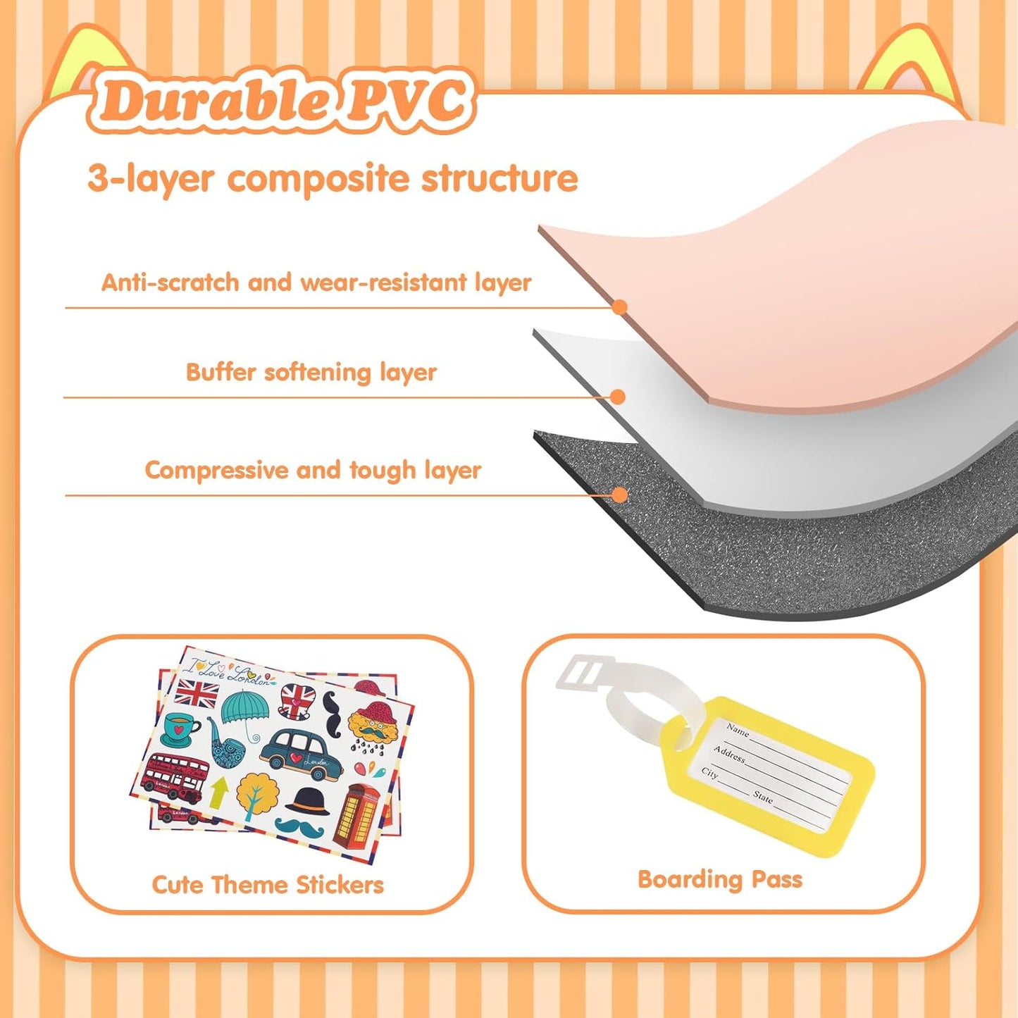 20" Ride-On Travel Suitcase for Kids, Cute Ear Toddler Carry on Luggage with Spinner Wheels & Anti-Lose Rope, Children Rolling Trolly Luggage with Password Lock (Pink with Rope)