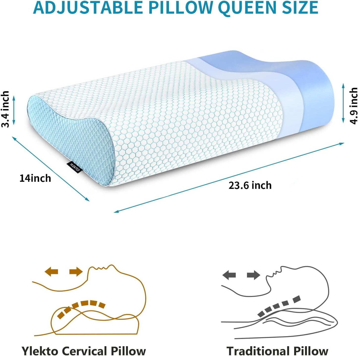 Memory Foam Pillows Neck Pillow Bed Pillow for Sleeping Ergonomic Cervical Pillow Orthopedic Contour Pillow for Side Back Stomach Sleeper