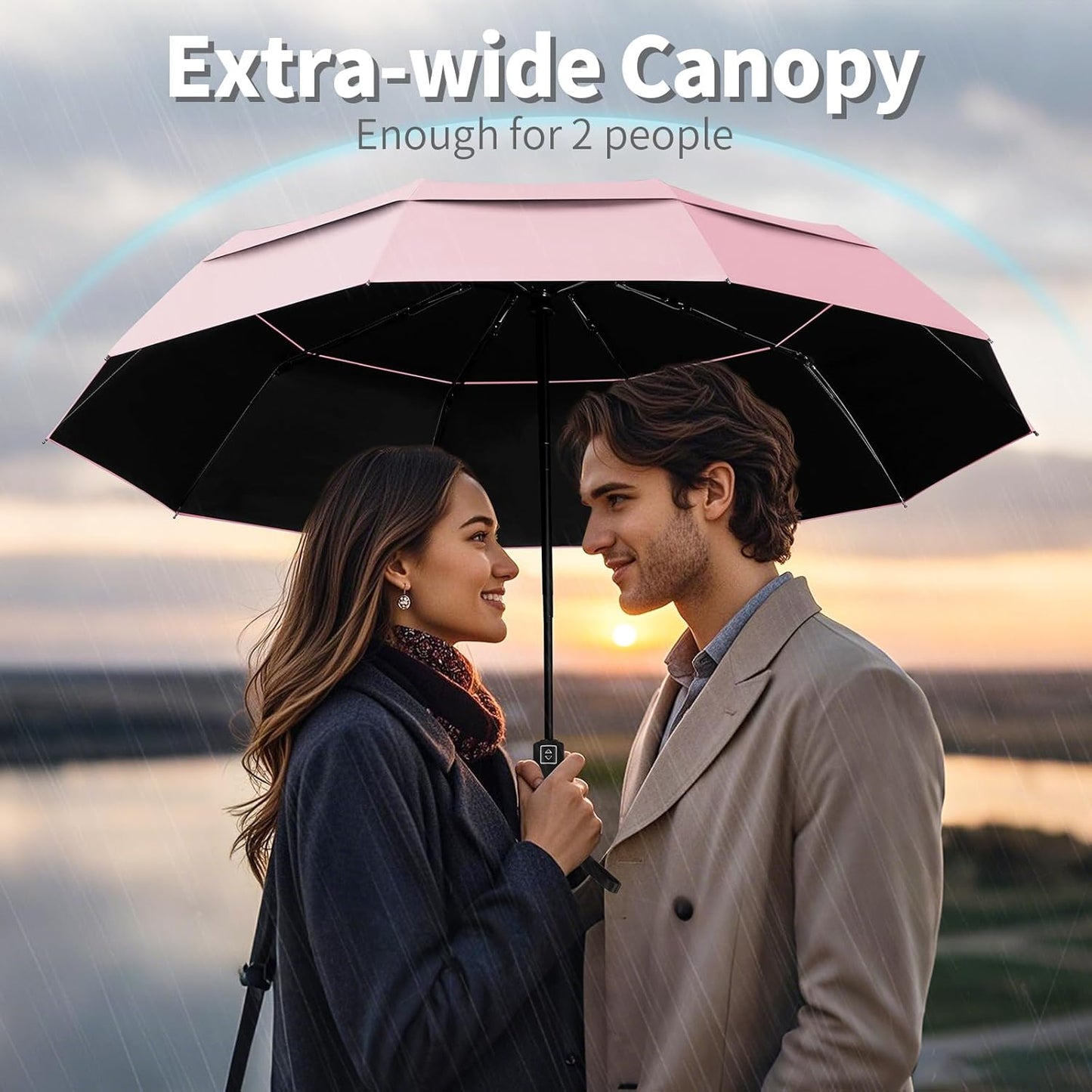 Seniny Windproof Travel Umbrella, Double Vented Canopy Large Umbrellas for Rain, Automatic Compact Umbrella for Car Backpack, Portable Pocket UV Umbrellas for Sun Protection Walking, Lightweight