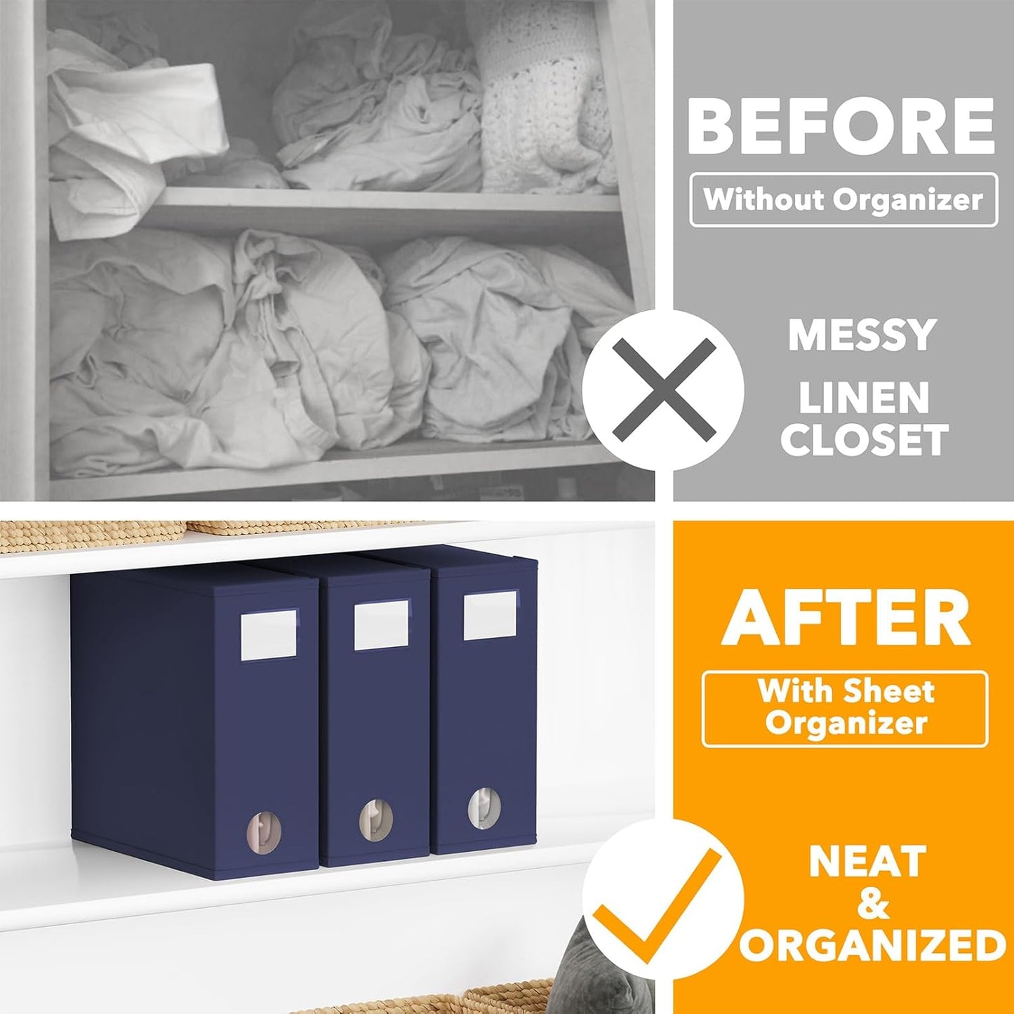 SpaceAid 3 Pack Bed Sheet Organizers and Storage, Foldable Sheet Organizer for Linen Closet, Sheets Set Folder Keeper with Window XL (Queen & King Size) Bedding Container (Navy Blue, 3 Pack)