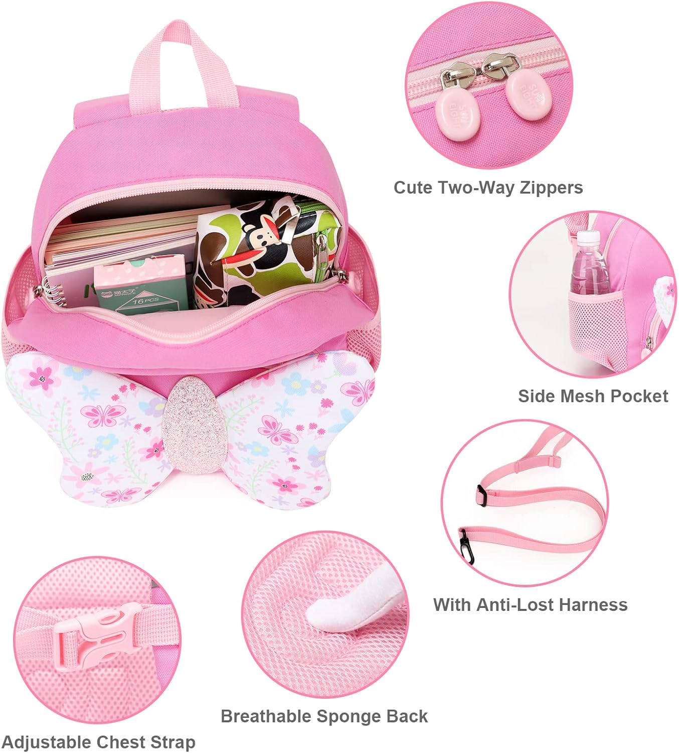 SUN EIGHT Toddler Backpack for Girls Kids Backpack Cute 3D Cartoon School Bag for Baby Boy Girls 1-5 Years Baby Backpack (Butterfly)