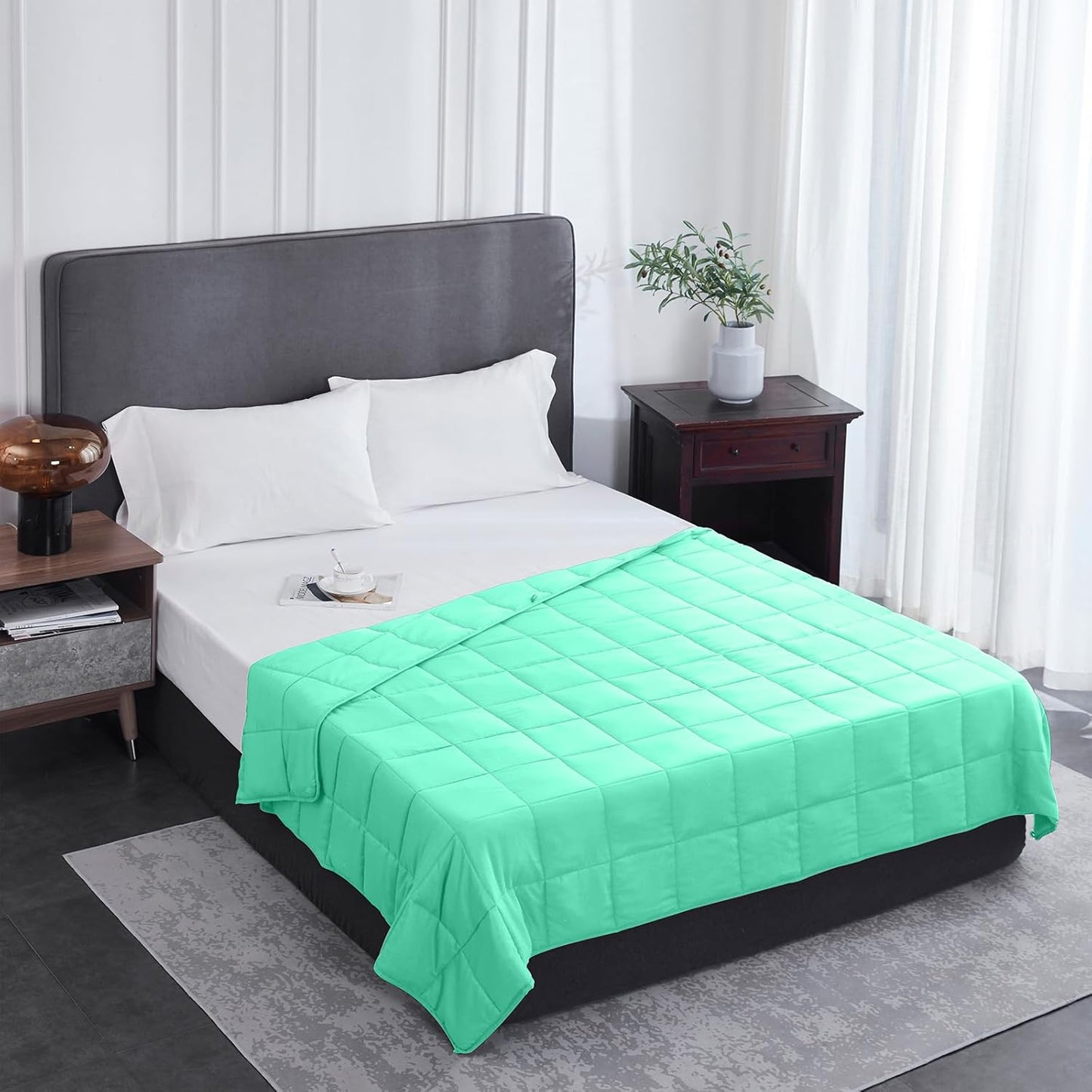 L'AGRATY Weighted Blanket - 60"x80" 15lbs Cooling Breathable Heavy Blanket Microfiber Material with Glass Beads Big Blanket for Adult All-Season Summer Fall Winter Soft Thick Comfort Blanket