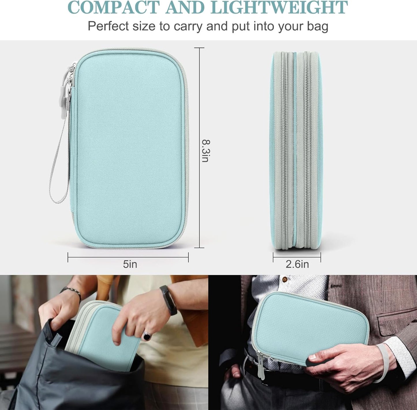 FYY Electronic Organizer, Travel Cable Organizer Bag Pouch Electronic Accessories Carry Case Portable Waterproof Double Layers Storage Bag for Cable, Charger, Phone, Earphone, Medium Size- Mint Green