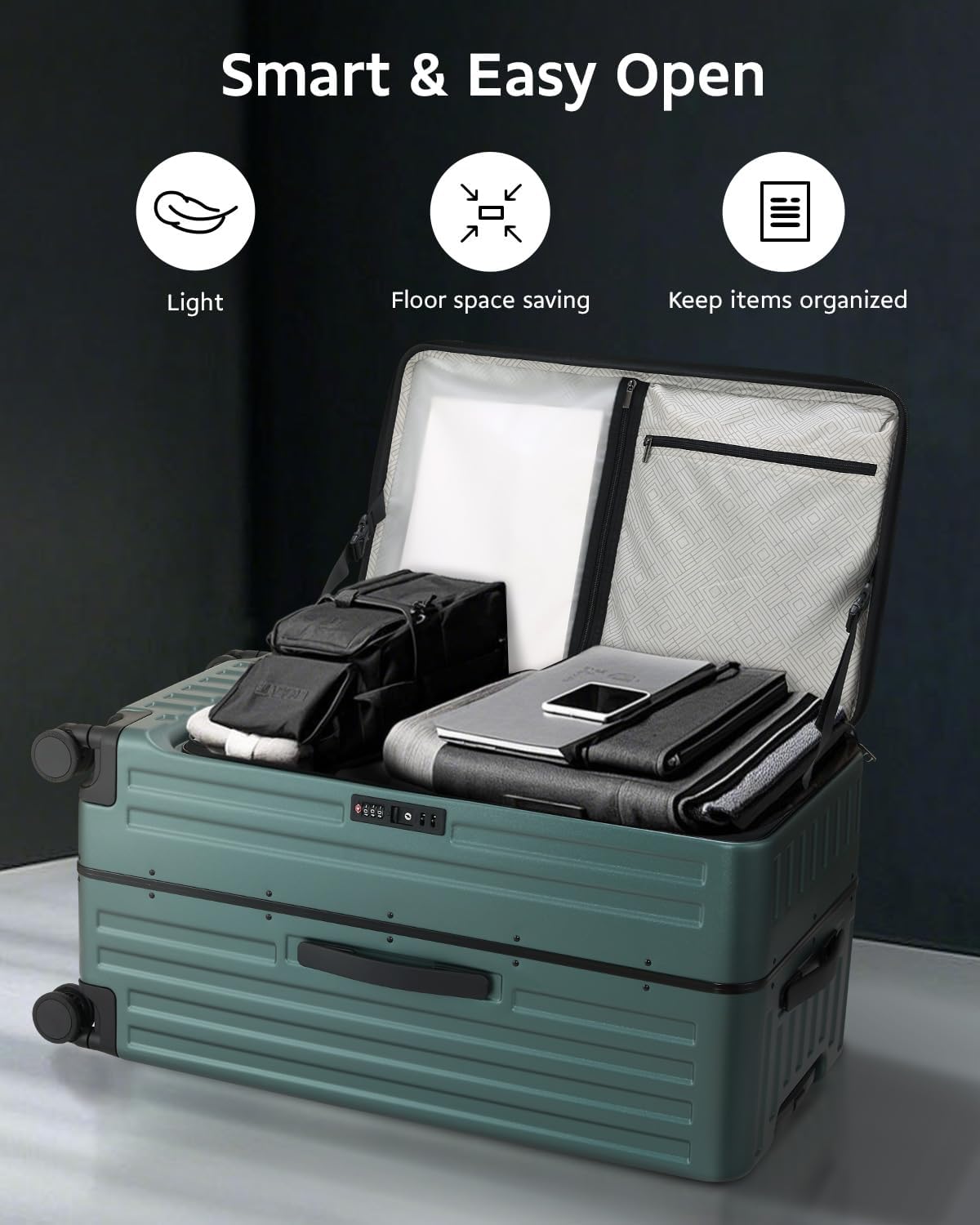 Luggage Sets 2 Pieces, 20 Inch Carry On Luggage and 29 Inch Checked Luggage with Spinner Wheels, Lightweight ABS+PC Hardshell Trunk Suitcases with Aluminum Frame, Top Opening (Green, 20/29)