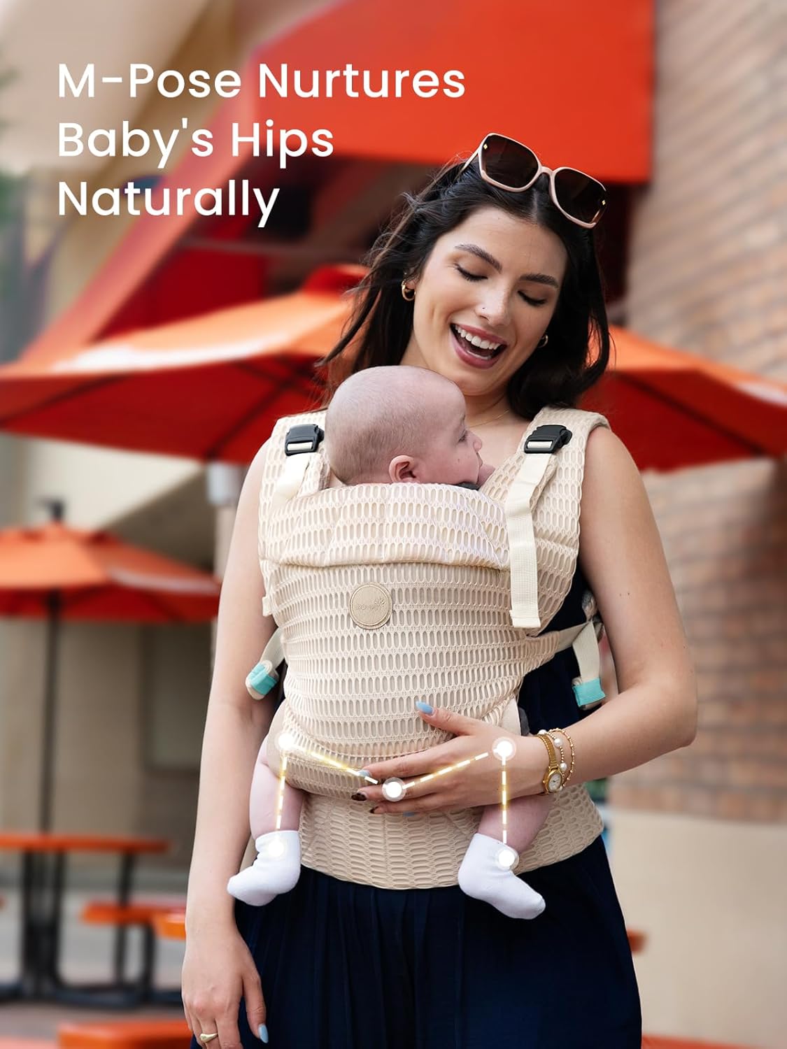 Grownsy Baby Carrier Newborn to Toddler (7-44lbs), Ergonomic & Cozy Wraps with One-Click Buckle, Mesh & Head Support for Hands-Free Comfort, Almond Beige