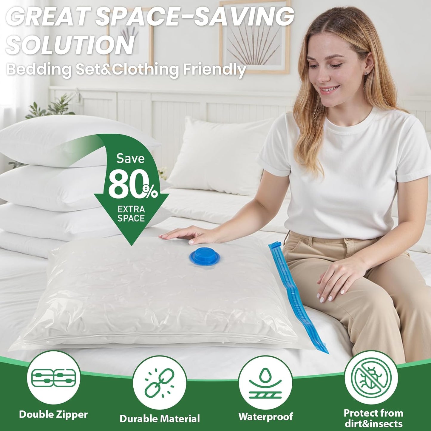 Vacuum Storage Bags,10Pack Vacuum Seal Bags for Clothing,Bedding,Clothes,Comforters,Blankets,Pillows-5 Jumbo+5Large Space Bag Vacuumm Storage Bag Hand Pump Inclued