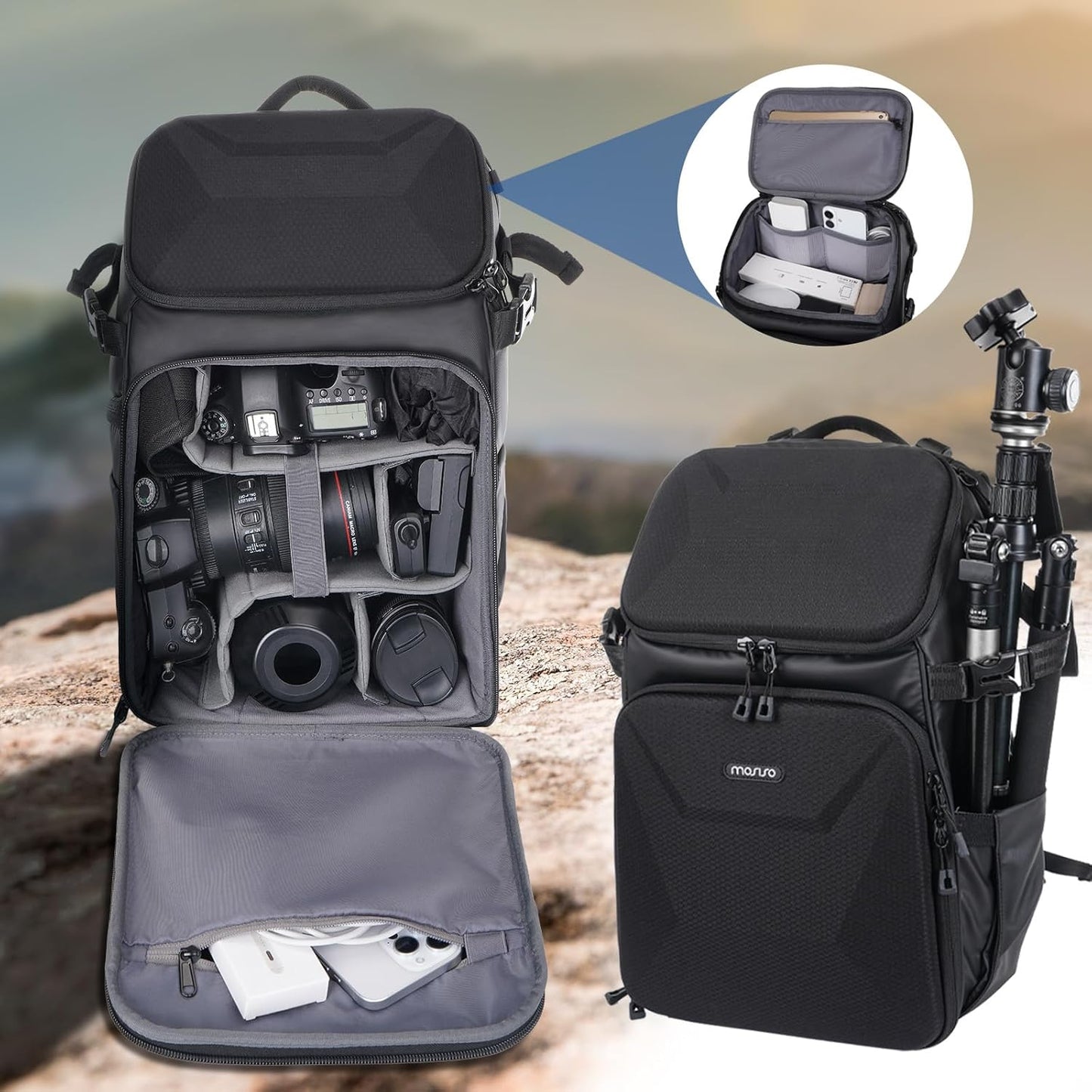 MOSISO Camera Backpack, DSLR Camera Bag with Waterproof Rain Cover, Honeycomb Hardshell Case Photography Travel Backpack with 15-16 inch Laptop Compartment & Tripod Holder for Canon/Nikon/Sony, Black