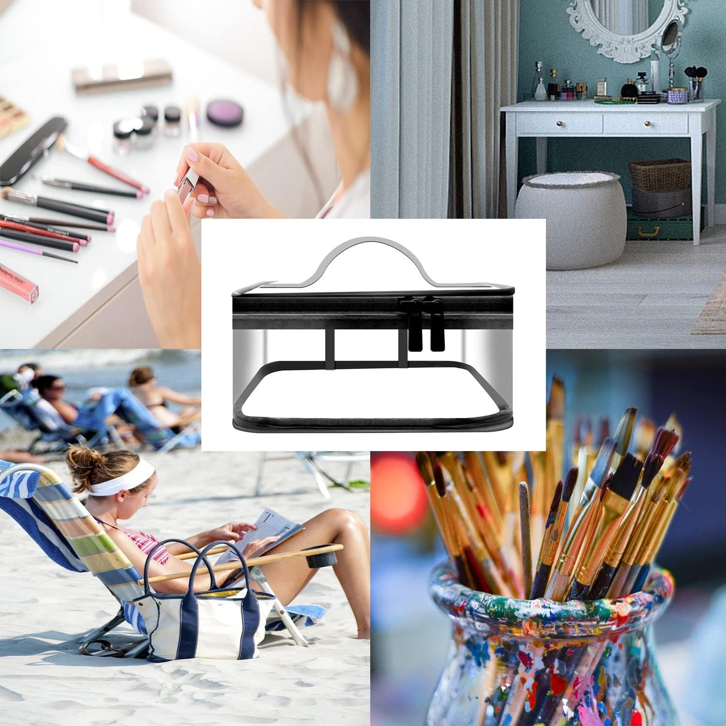 Clear Makeup Bags, 2 Pcs Transparent Cosmetic Bags, Black