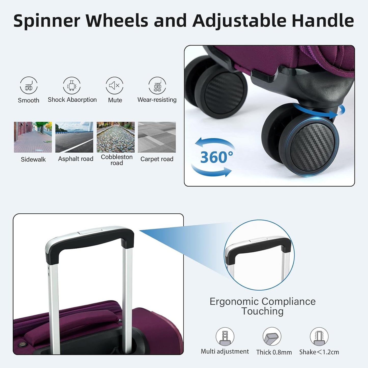 16 Inch Underseat Carry On Luggage with Wheels Softside Small Suitcases Personal Item Bag with Pocket Travel Luggage for Men Women Business Overnight Bag(Purple)