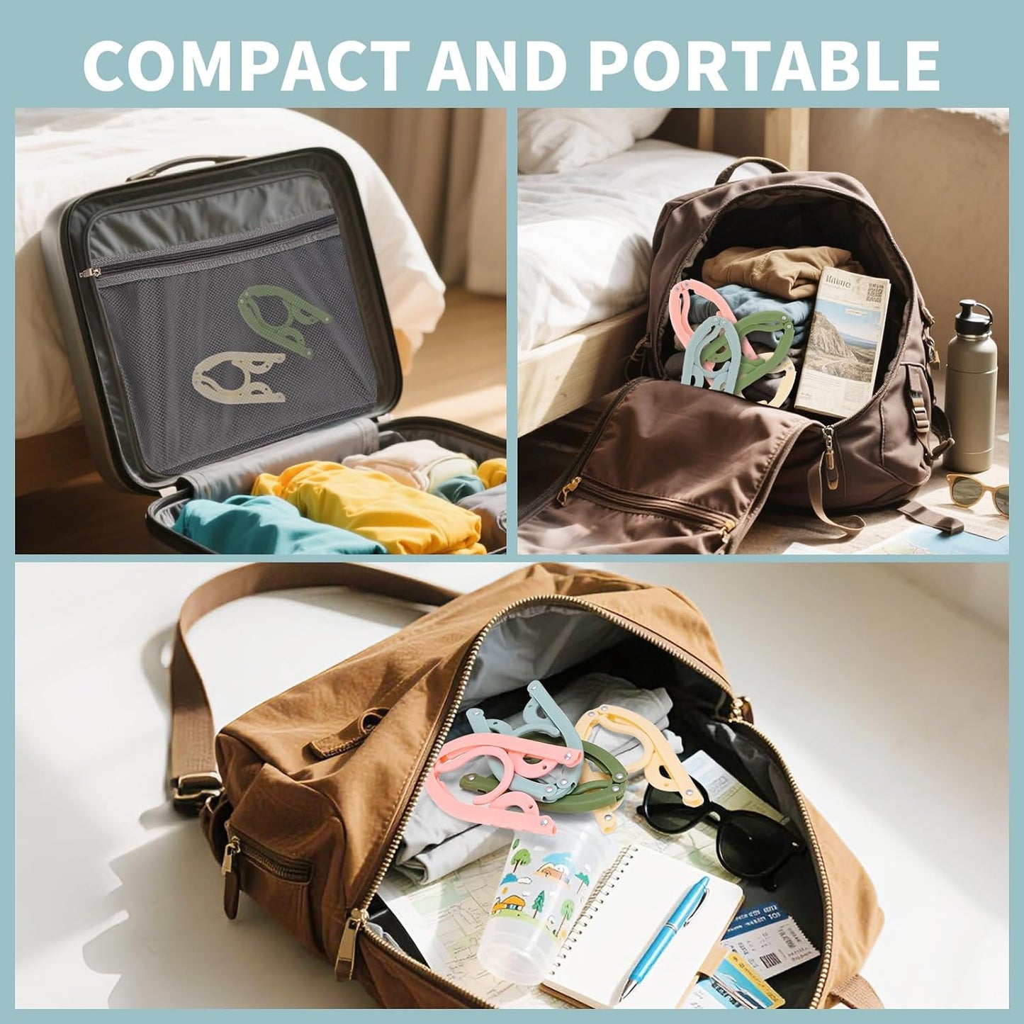 Foldable Travel Hangers,50Pcs Portable Clothes Hangers for Cruise, Suitcases, Closets | Lightweight Plastic Hanger Set for Hotels, Business Trips, Vacation (Pink/Beige/Green/Blue)