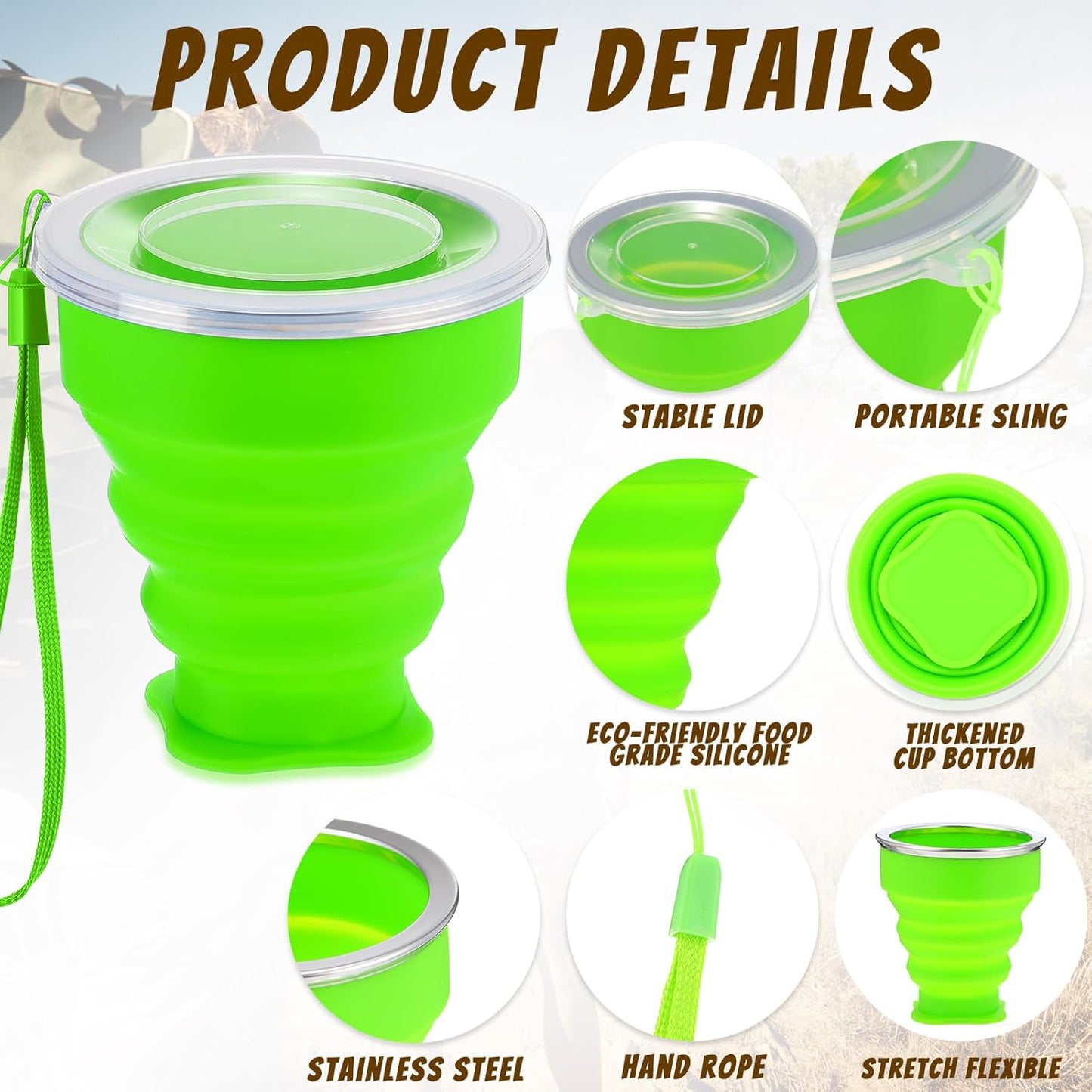 12 Pcs Silicone Collapsible Cup 7.04 oz Folding Camping Travel Collapsible Coffee Cup Portable Reusable Expandable Drinking with Lids for Outdoor Hiking