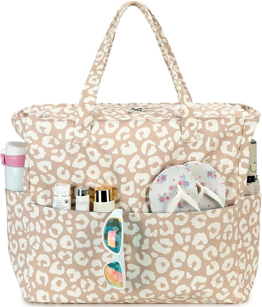 LEDAOU Beach Bag Waterproof Sandproof Women Tote Bag Pool Bag with Zipper for Gym Grocery Travel with Wet Pocket