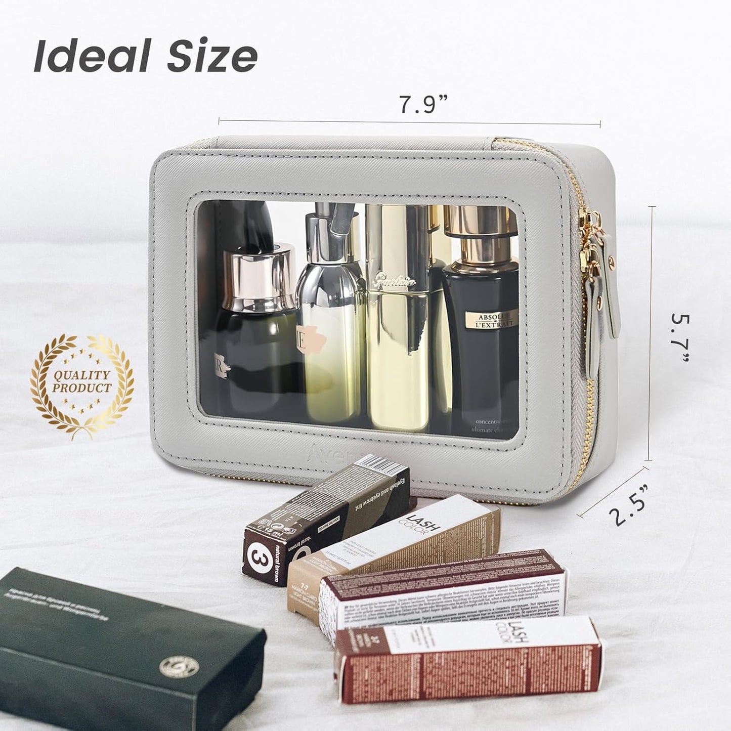 Aveniee Clear Makeup Bag Organizer,Travel Toiletry Bag for Women,Waterproof Cosmetic Pouch with Zippers,Car Accessories Organizers and Storage Case,Grey