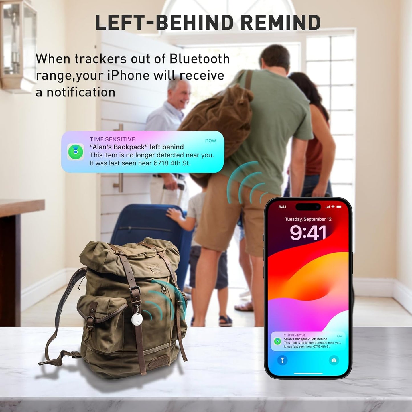 Air Tracker Tags-2 Pack [Apple MFi Certified] (iOS Only), Smart Bluetooth Tracker, Compatible with Apple Find My, Item Locator for Keys, Luggage, Wallet, Suitcase, Bags, IP67 Waterproof