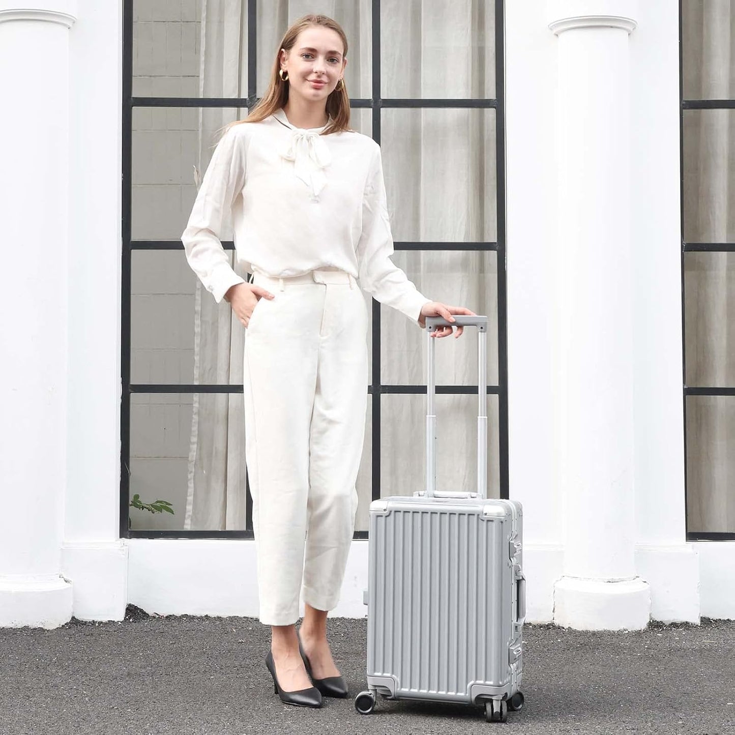 AnyZip Carry On Luggage - Aluminium Frame, PC ABS Hard Shell, Suitcases with Wheels, TSA Lock, No Zipper - 20in Silver