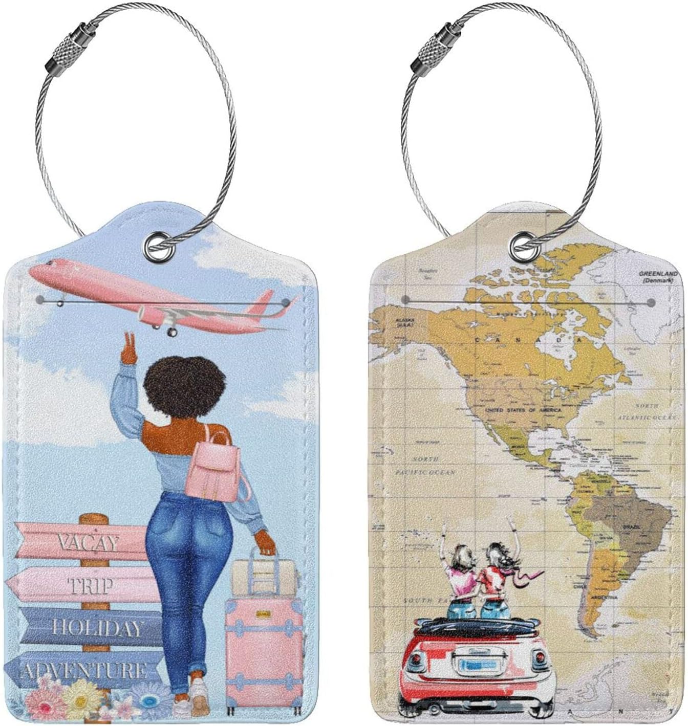 2 Pack Travel Luggage Tags for Suitcases Women Men Kids, Bag Tags for Leather Luggage with Waterproof Suitcase Tags Privacy Cover Name ID Label Steel Loop for Travel Bag Suitcase (Travel)