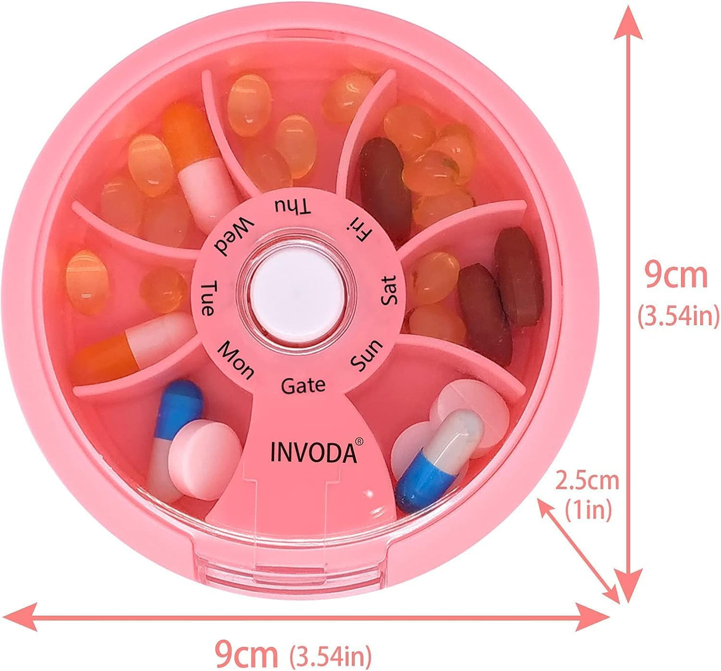 12PCS INVODA Weekly Pill Organizer 7 Compartment Rotating Pill Box for Daily Medication & Vitamins - Portable Travel Pill Case Fish Oil Supplements Vitamins Organizer