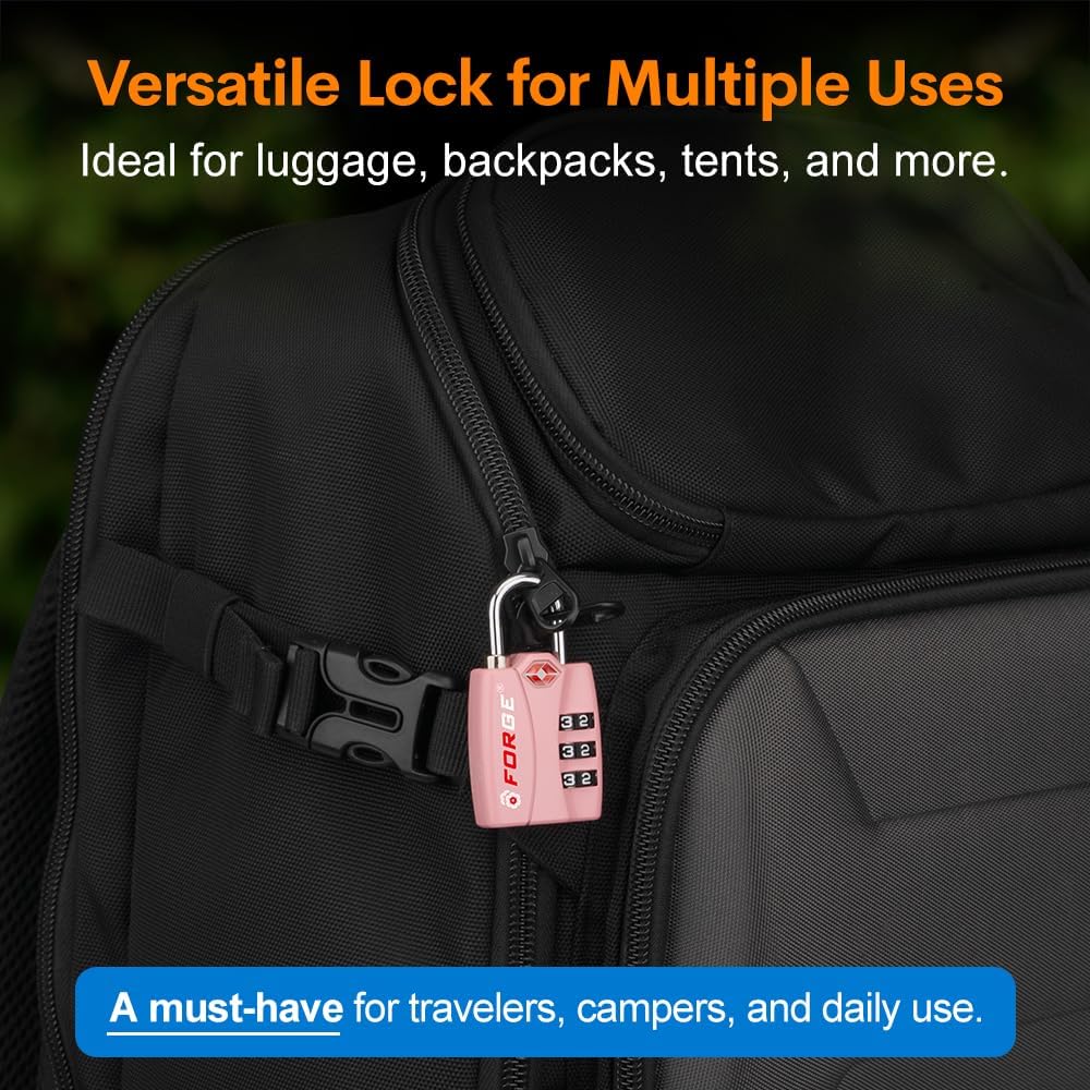 Forge Luggage Locks TSA Approved Luggage Locks, Small TSA Locks with Zinc Alloy Body, Open Alert, Easy Read Dials, for Travel Suitcase, Bag, Backpack, Cases, Lockers. Pink 2 Locks.