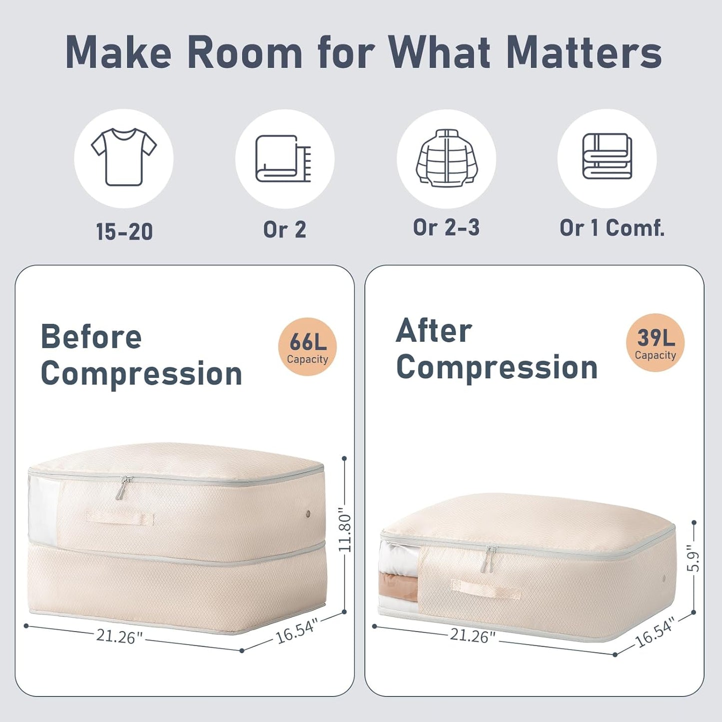 DIMJ Comforter Storage Bag 6 Pack - Blanket Storage Organizer Compression Bags, Large Capacity Ultra Space Saving Self Compression Organize for Bedding, Pillow, Duvet, Sheet Storage with Zipper Window