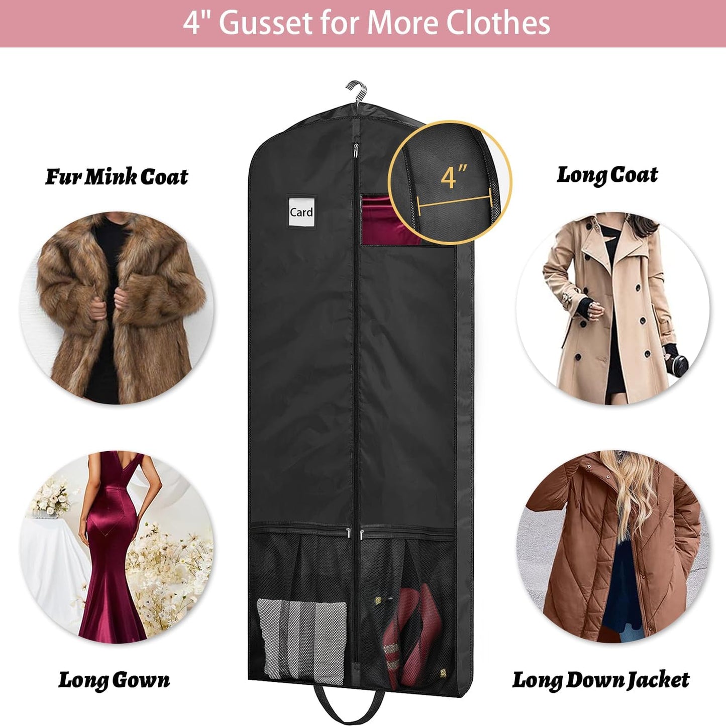 Dress Bags for Gowns Long, 65" Dress Garment Bags for Hanging Clothes, Dress Bags for Closet Storage and Traveling, Foldable Dress Cover