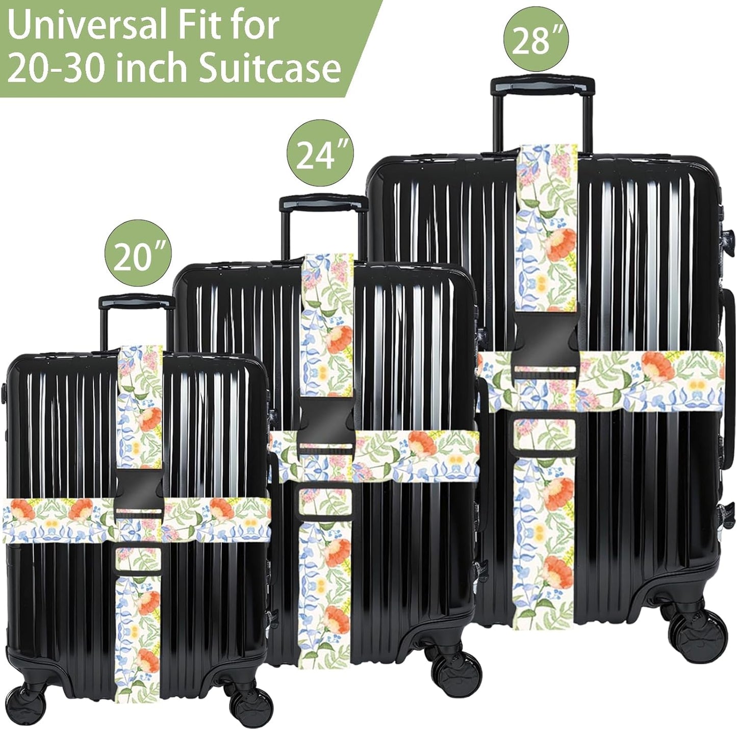 Roses Flowers Luggage Straps for Suitcases, Adjustable Luggage Travel Belts to Keep Luggage Security While Travel, Strong Polyester Fabric, Easy-to-Recognize Stylish Design Travel Accessories, 2 Pack