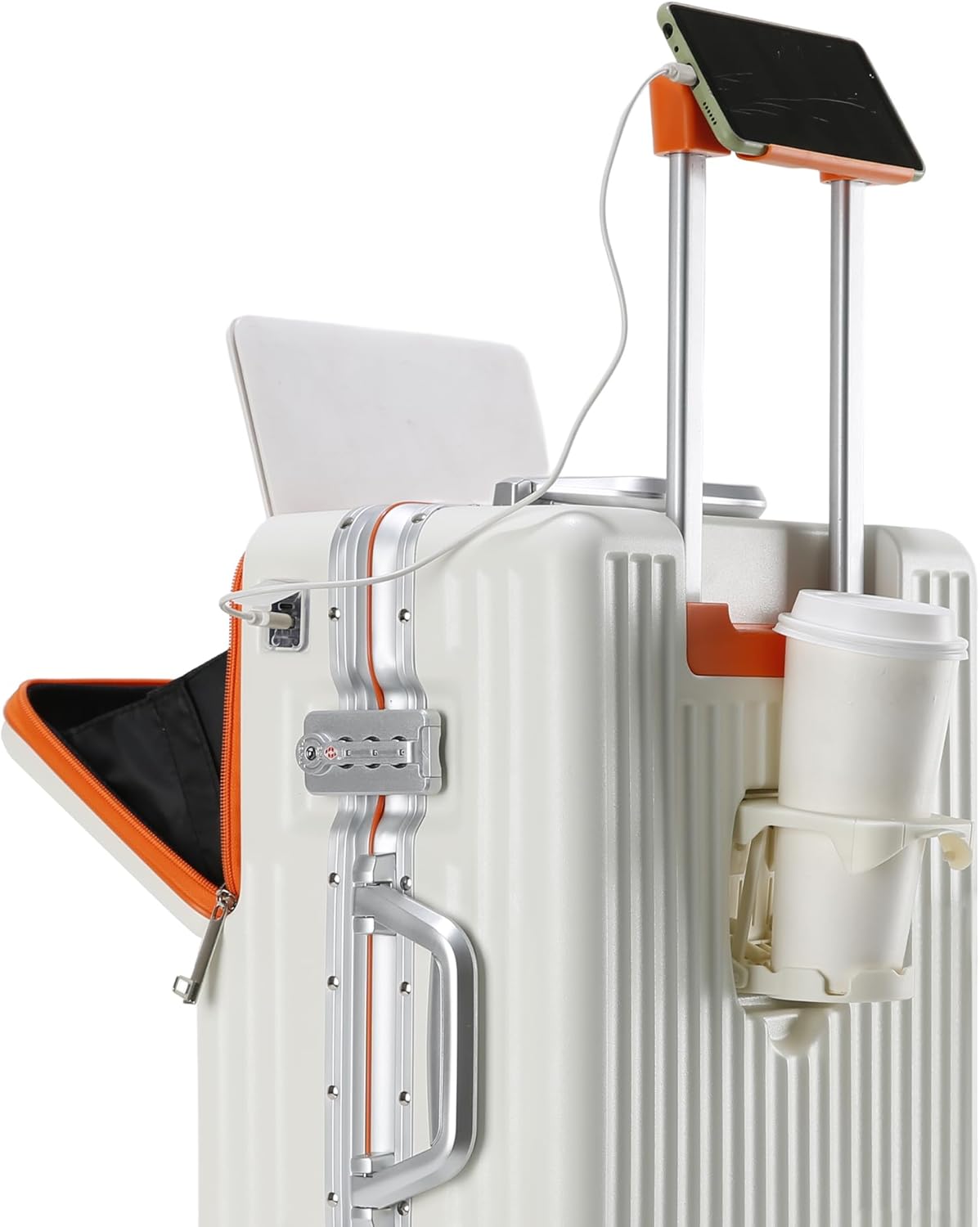 2-Piece Hardshell Zipperless Luggage Set, 20/26" Aluminum Frame Hardshell Spinner Luggage, Airline Approved Carry-On Luggage, TSA Lock, 360° Quiet Wheels With Cup Holder (orange)