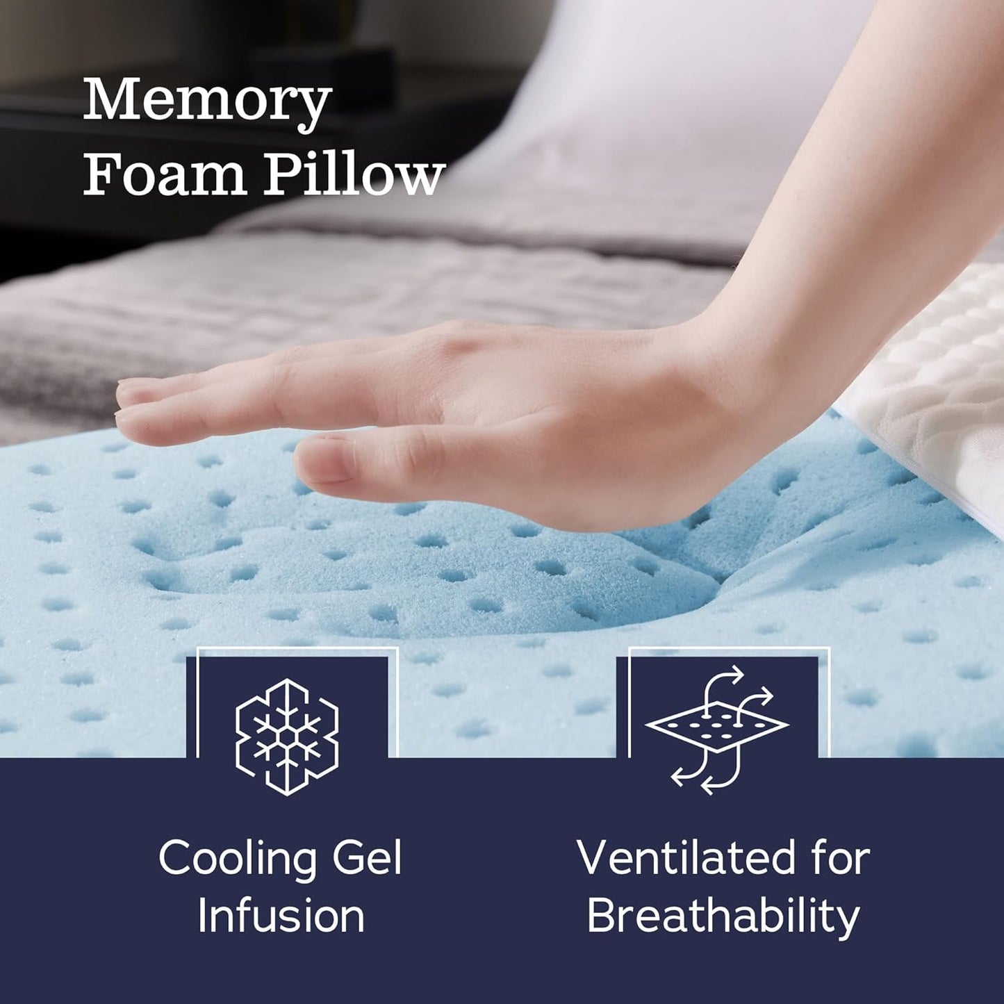 WEEKENDER Gel Queen Size-1-Pack-Medium Plush Feel-Neck and Shoulder Support-Side, Stomach, and Back Sleepers-Home, Hotel, & Hospital Essentials-CertiPur Certified Memory Foam Pillow, Blue