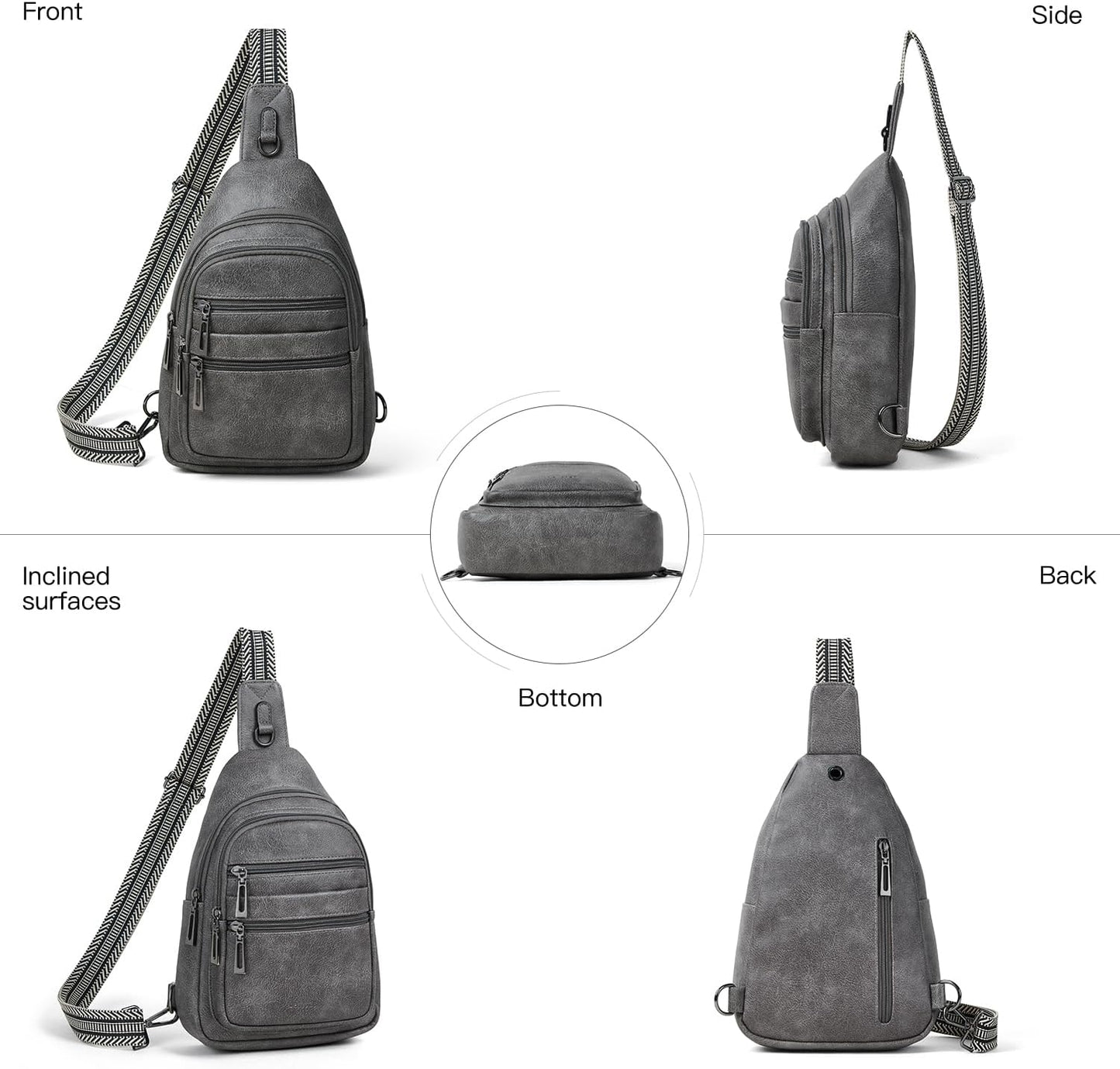 Sling Bag for Women Crossbody Bags Sling Purse Cross Body Backpack Vegan Leather Over Shoulder Bag Travel Dark Grey