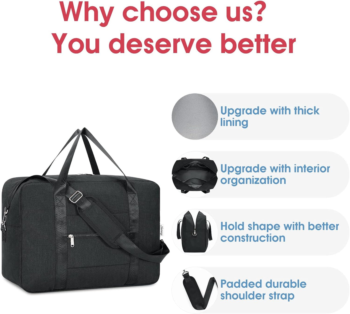 For Spirit Airlines Personal Item Bag 18x14x8 Foldable Travel Duffel Bag Underseat Carry on Luggage for Women and Men 30L (Black)