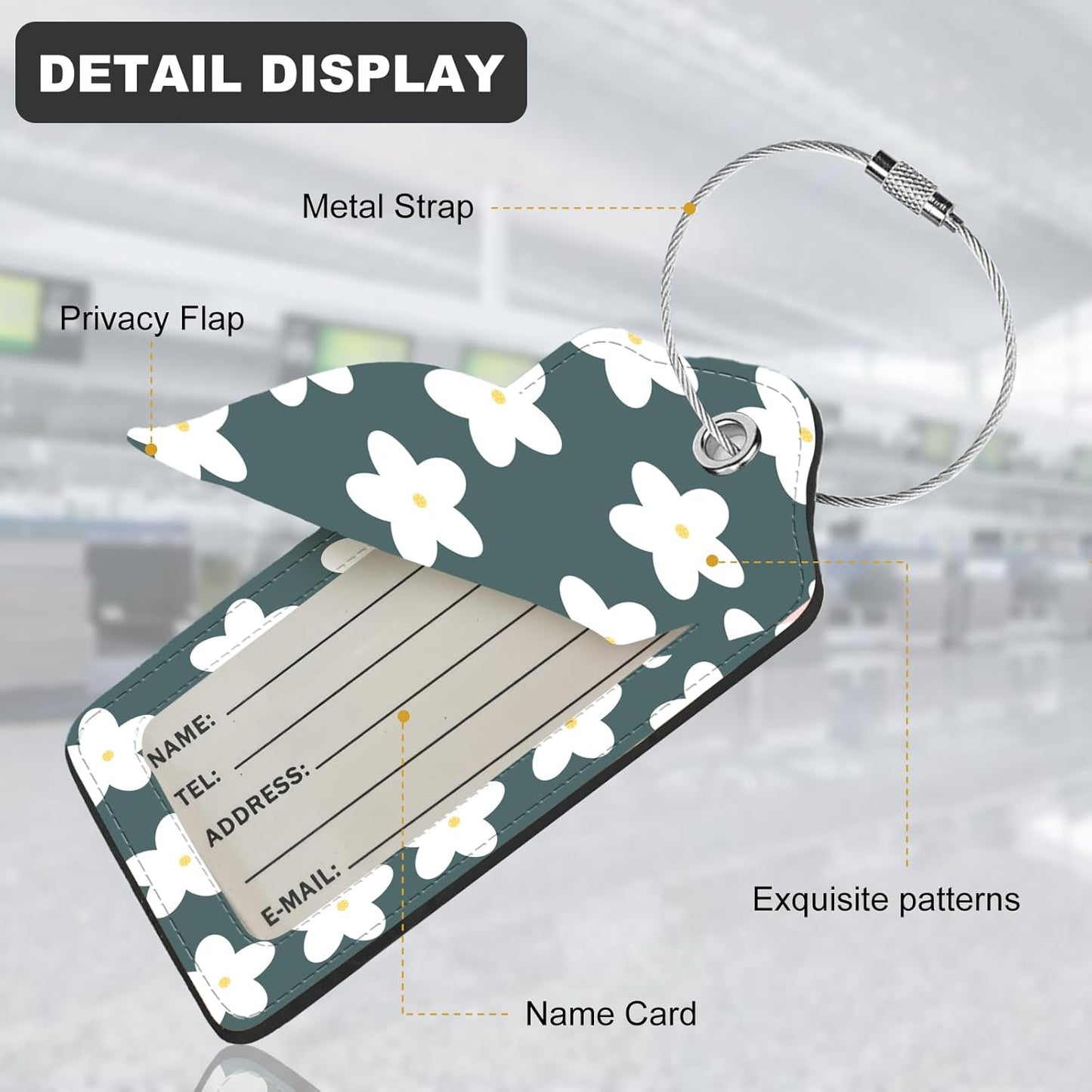 2Pack Luggage Tags for Suitcases, Cute Unique Pu Leather Cruise Luggage Tag with Privacy Cover ID Label Address Card and Metal Ring Suitable for Women Men Kids Travel Bag Little White Flower