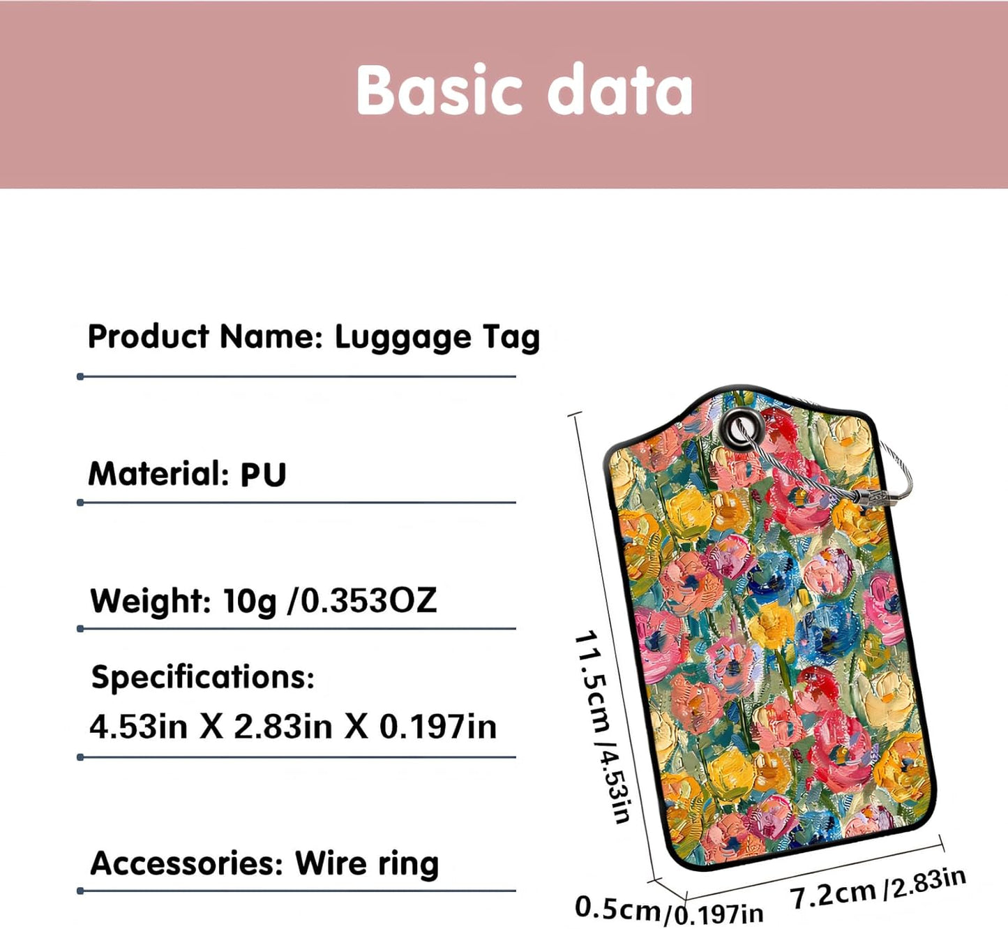 Luggage Tags for Suitcases, 2-Pack PU Leather for Cruise & Travel, Baggage ID Tags with Privacy Cover & Address Card, Durable Metal Ring, Kids Adults Travel Accessories, Impressionist Blooms